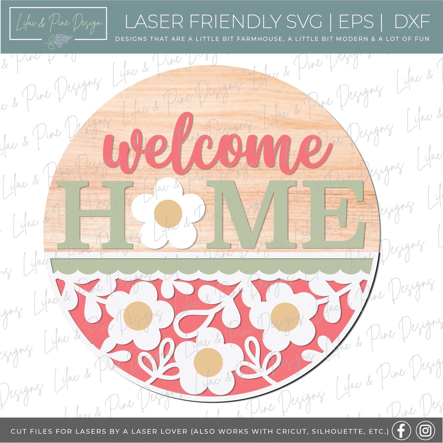 Home Sweet Home Daisy sign, summer floral door hanger SVG, flower welcome sign, daisy porch decor, Glowforge SVG, laser cut file