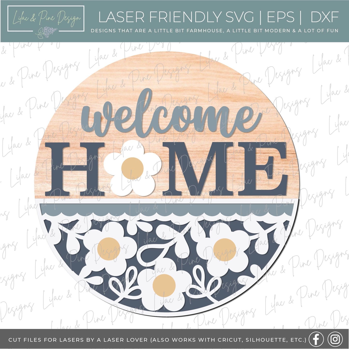 Home Sweet Home Daisy sign, summer floral door hanger SVG, flower welcome sign, daisy porch decor, Glowforge SVG, laser cut file