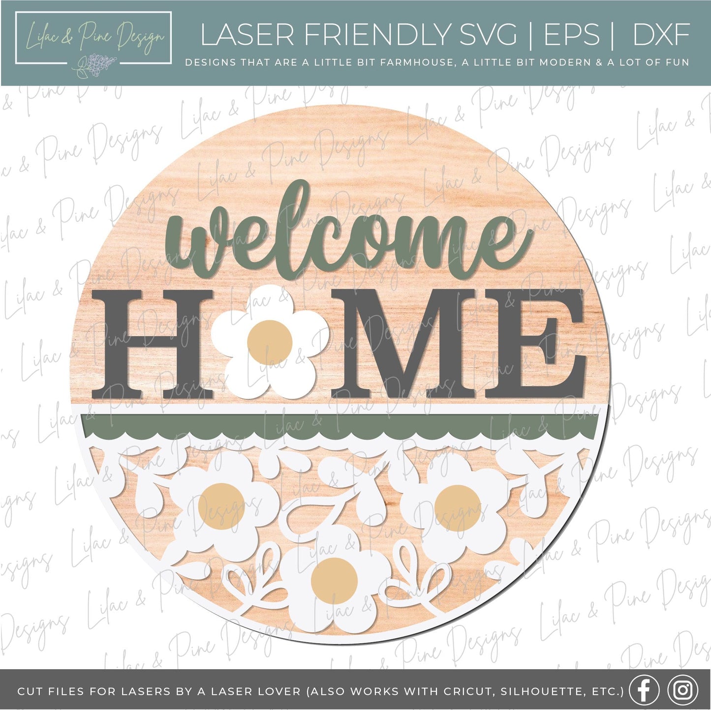 Home Sweet Home Daisy sign, summer floral door hanger SVG, flower welcome sign, daisy porch decor, Glowforge SVG, laser cut file