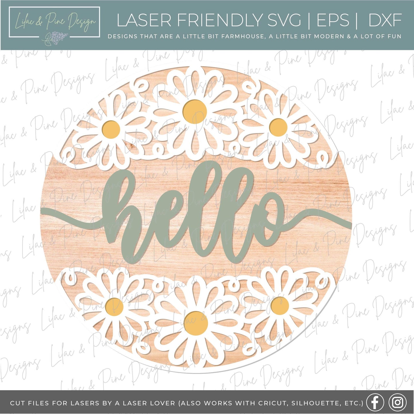 Daisy welcome sign SVG, Daisy hello, summer floral door hanger SVG, flower welcome sign, daisy porch decor, Glowforge SVG, laser cut file