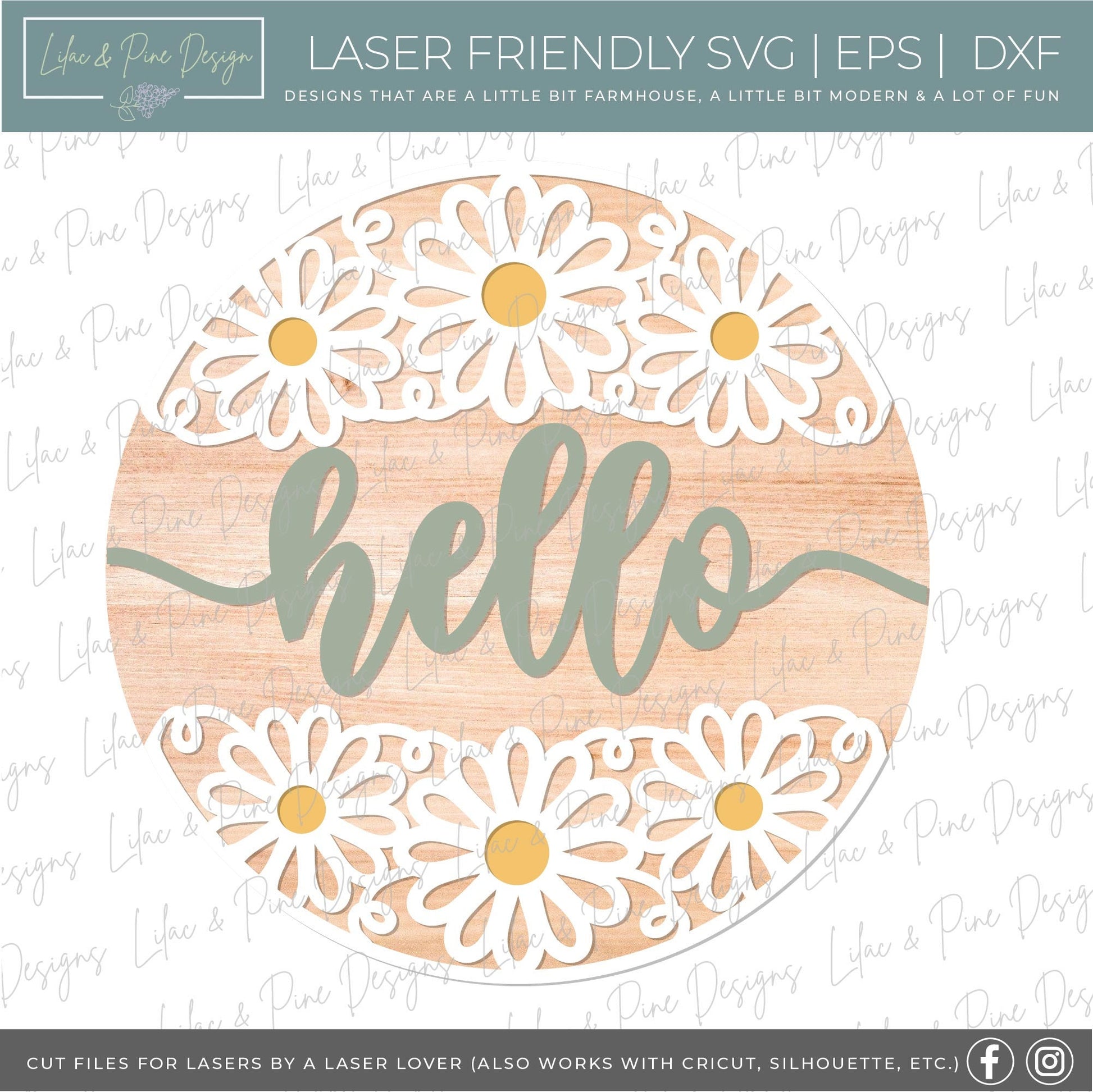 Daisy welcome sign SVG, Daisy hello, summer floral door hanger SVG, flower welcome sign, daisy porch decor, Glowforge SVG, laser cut file