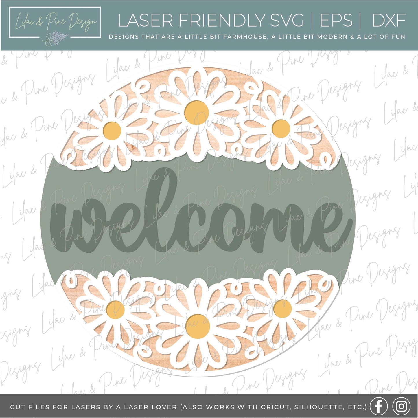 Daisy welcome sign SVG, Daisy hello, summer floral door hanger SVG, flower welcome sign, daisy porch decor, Glowforge SVG, laser cut file