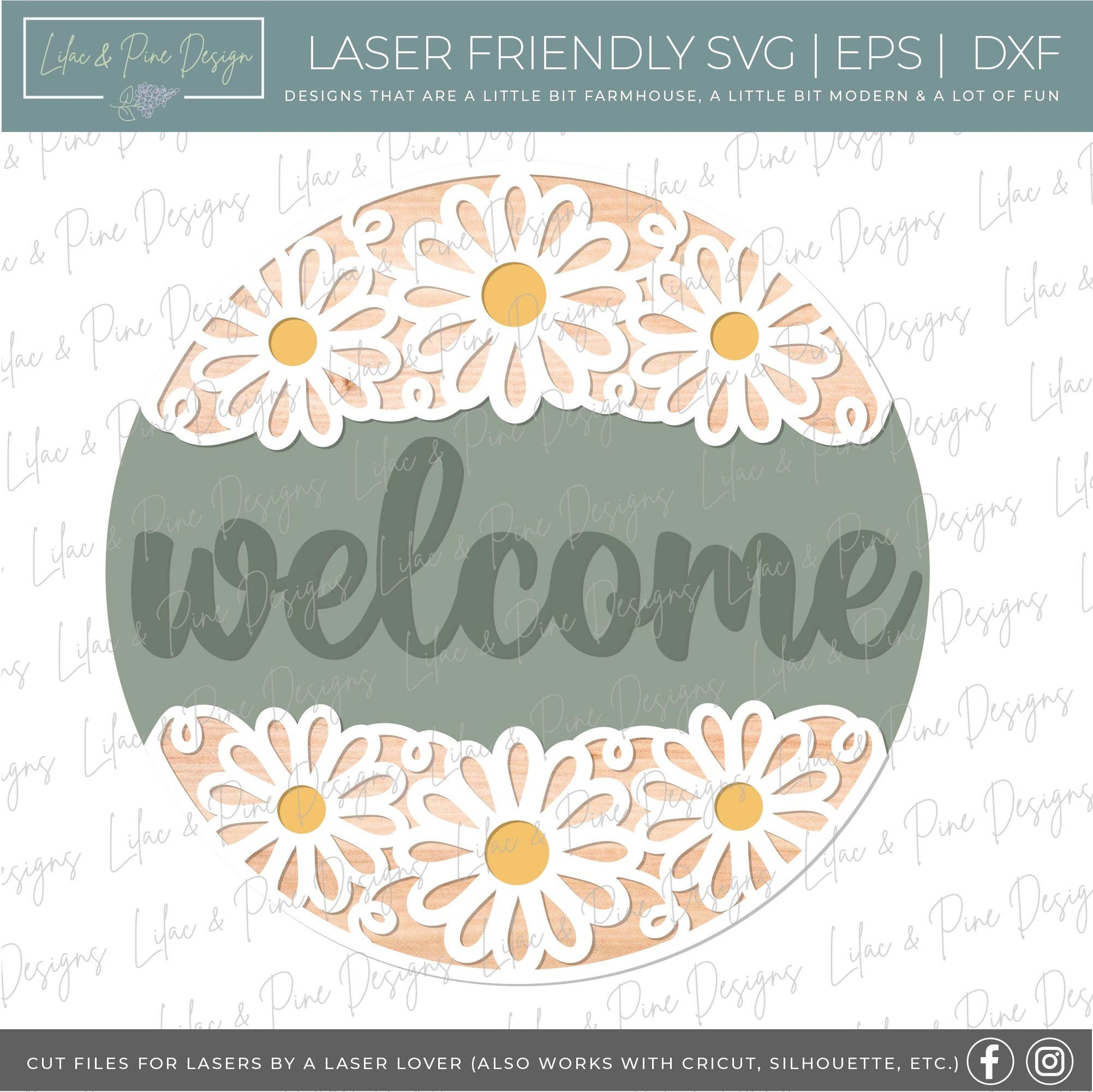 Daisy welcome sign SVG, Daisy hello, summer floral door hanger SVG, flower welcome sign, daisy porch decor, Glowforge SVG, laser cut file