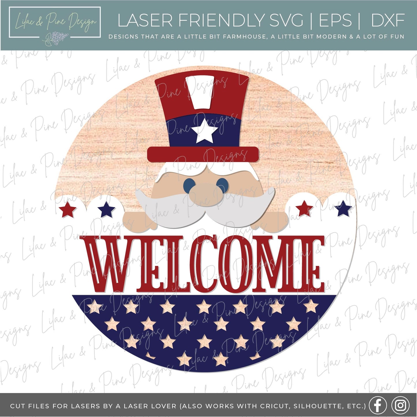 July 4th sign bundle, patriotic door hanger SVG, Independence Day welcome sign SVG, Fourth of July porch sign, glowforge svg, laser cut file