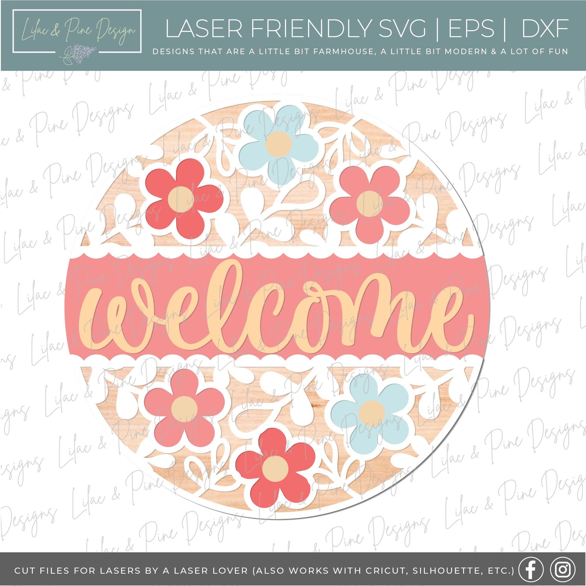 Daisy door hanger SVG, Floral welcome sign, summer door hanger SVG, flower welcome sign, daisy porch decor, Glowforge SVG, laser cut file