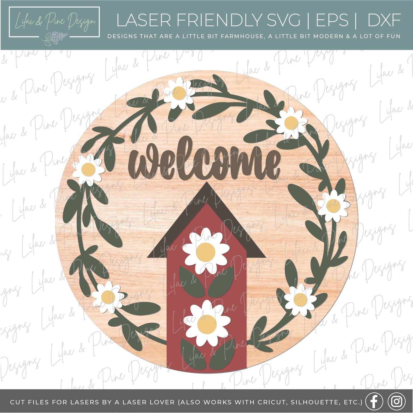 Daisy door hanger SVG, Bird house welcome sign, Flower welcome sign, daisy porch decor, floral summer sign, Glowforge SVG, laser cut file