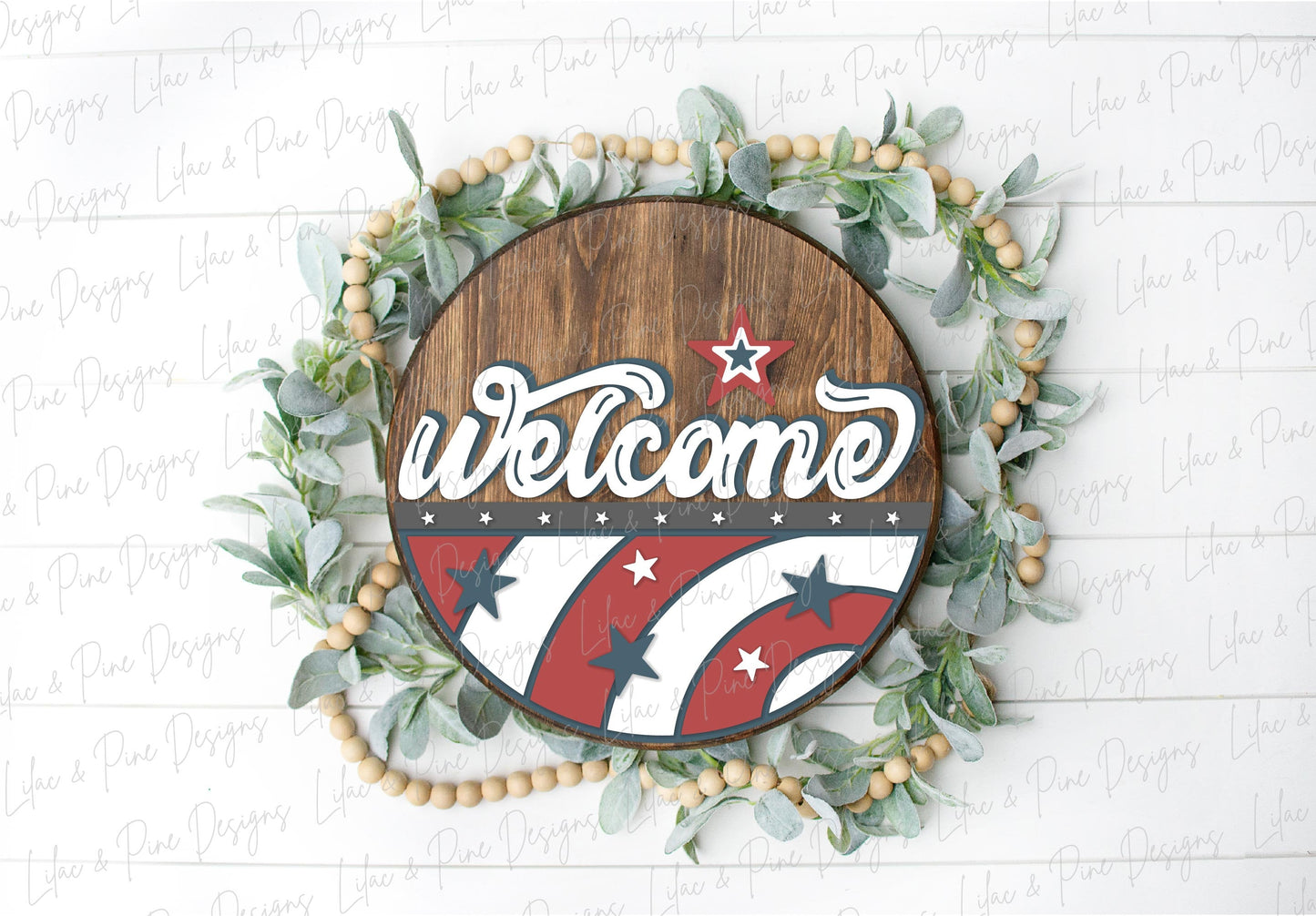 Retro July 4th sign, vintage patriotic welcome sign SVG, 4th of July door hanger, Happy Fourth round sign svg, Glowforge SVG, laser cut file