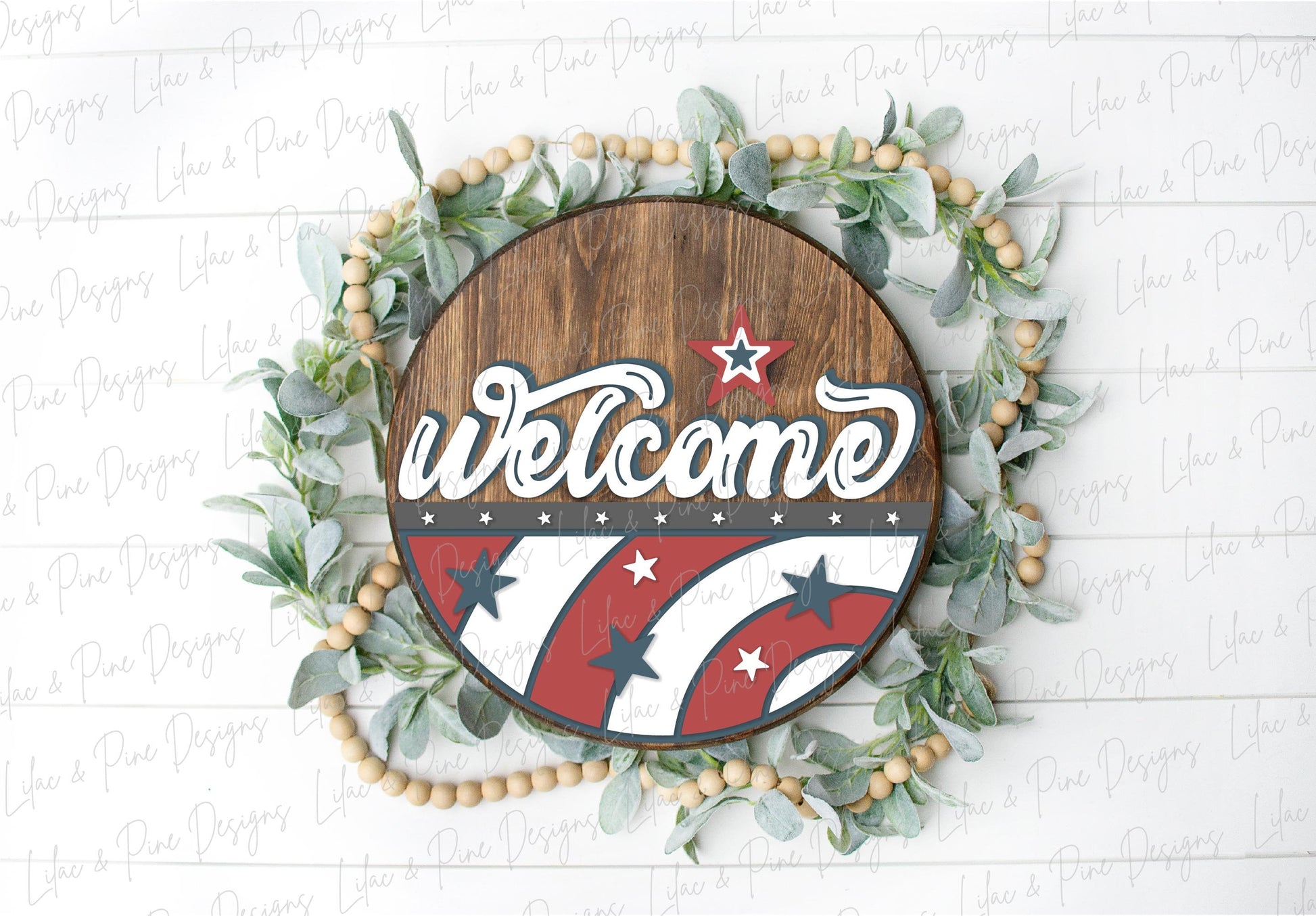 Retro July 4th sign, vintage patriotic welcome sign SVG, 4th of July door hanger, Happy Fourth round sign svg, Glowforge SVG, laser cut file