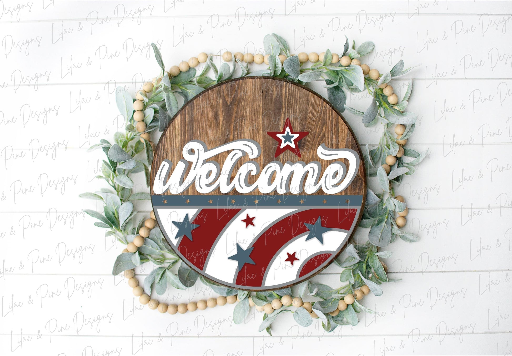 Retro July 4th sign, vintage patriotic welcome sign SVG, 4th of July door hanger, Happy Fourth round sign svg, Glowforge SVG, laser cut file