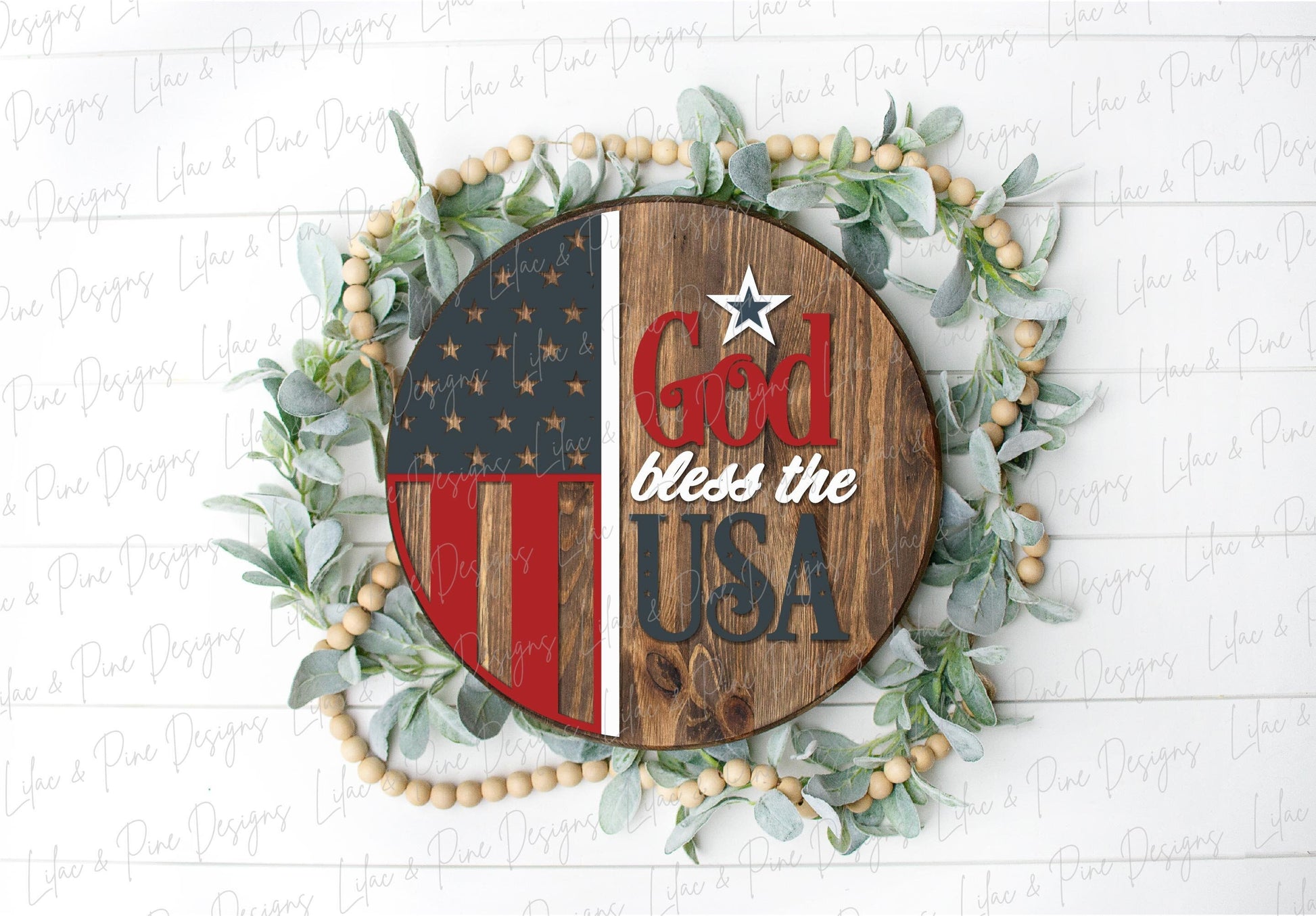 God Bless the USA sign, Fourth of July welcome sign SVG, Patriotic door hanger svg, 4th of July round sign, Glowforge SVG, laser cut file