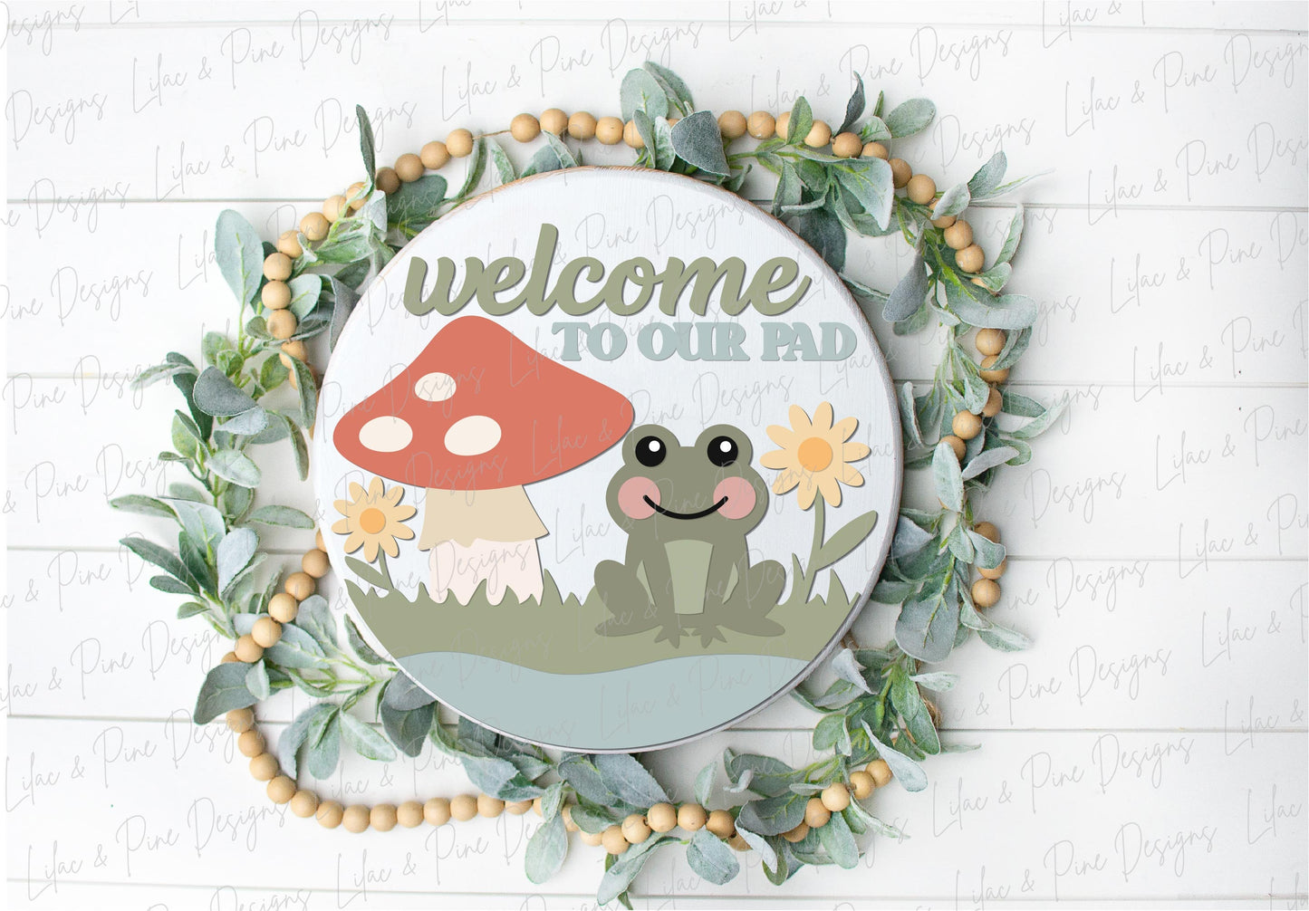 Frog welcome sign SVG, Mushroom door hanger svg, Welcome to our Pad sign, summer sign, Daisy welcome sign, Glowforge Svg, laser cut file