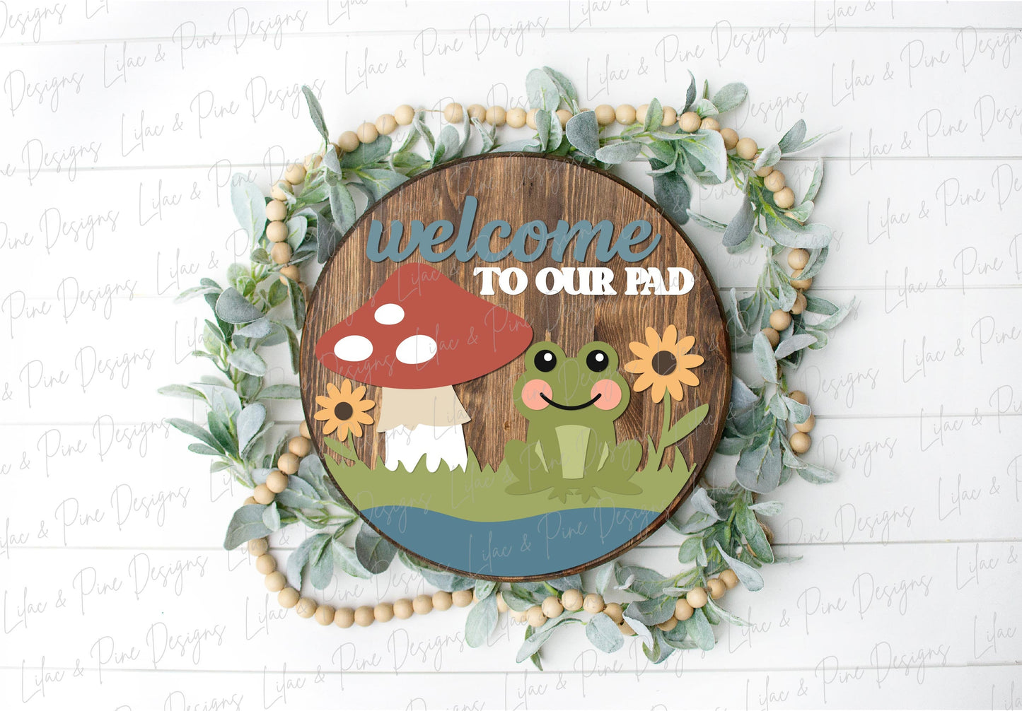 Frog welcome sign SVG, Mushroom door hanger svg, Welcome to our Pad sign, summer sign, Daisy welcome sign, Glowforge Svg, laser cut file