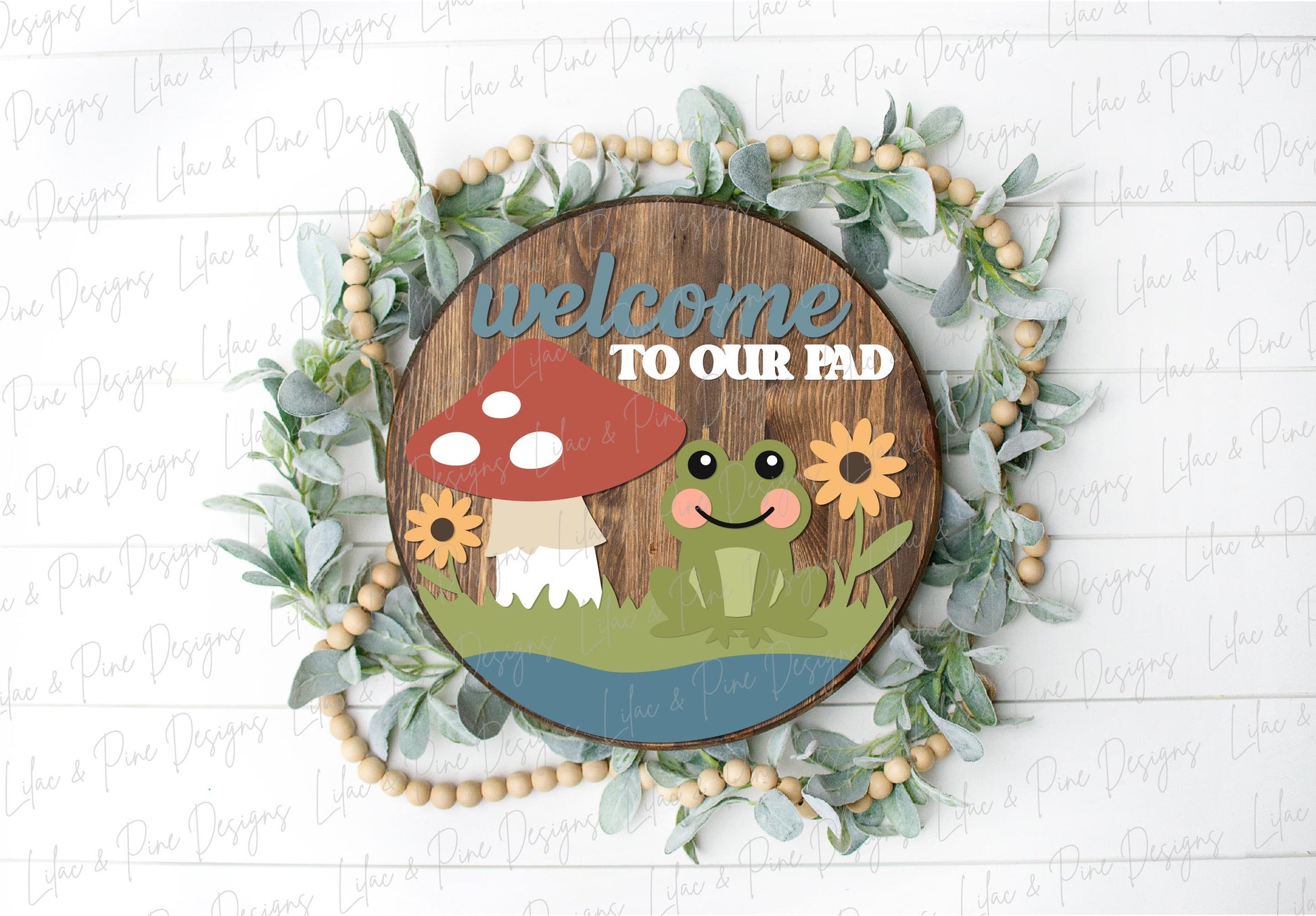 Frog welcome sign SVG, Mushroom door hanger svg, Welcome to our Pad sign, summer sign, Daisy welcome sign, Glowforge Svg, laser cut file