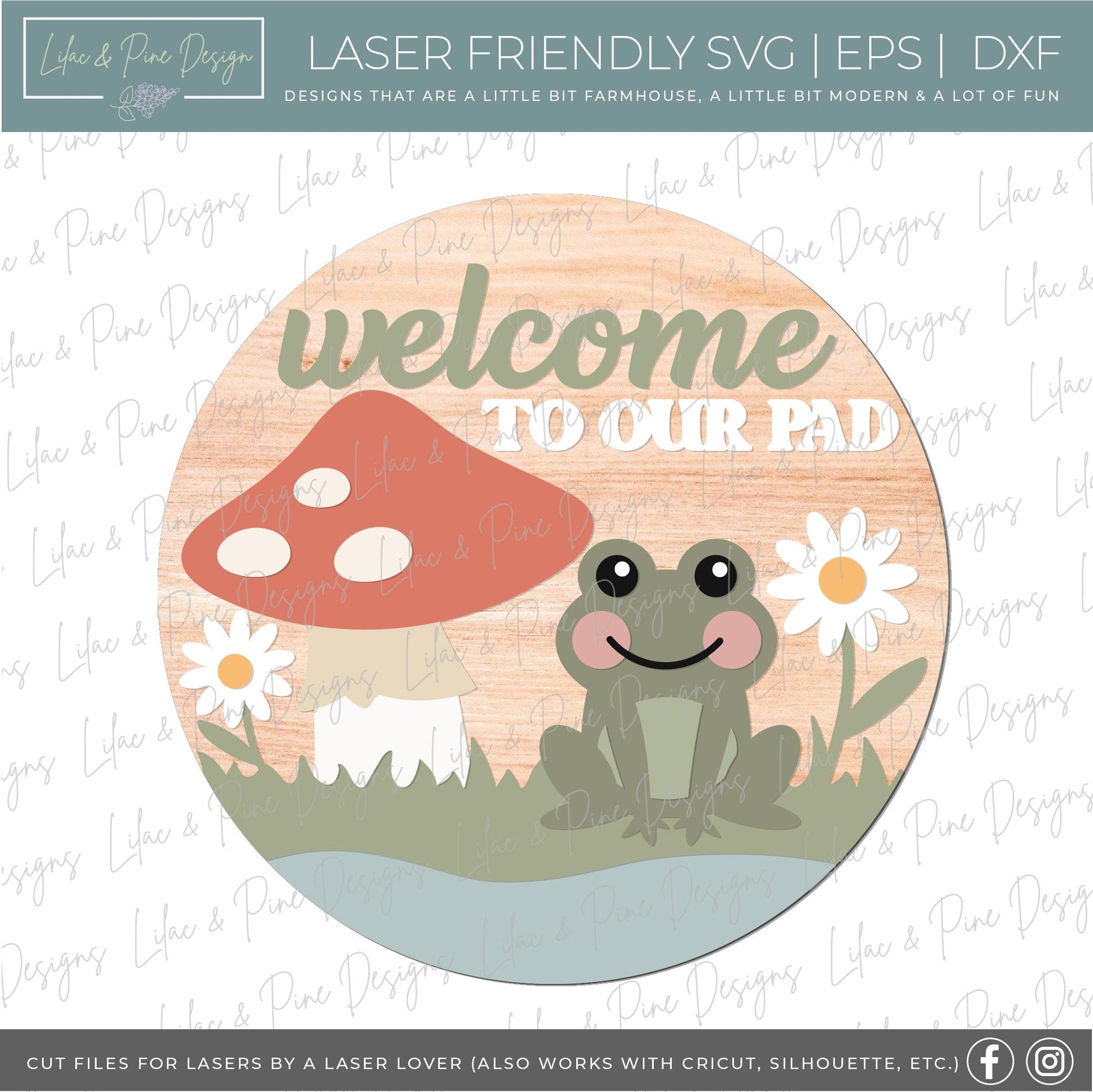 Frog welcome sign SVG, Mushroom door hanger svg, Welcome to our Pad sign, summer sign, Daisy welcome sign, Glowforge Svg, laser cut file