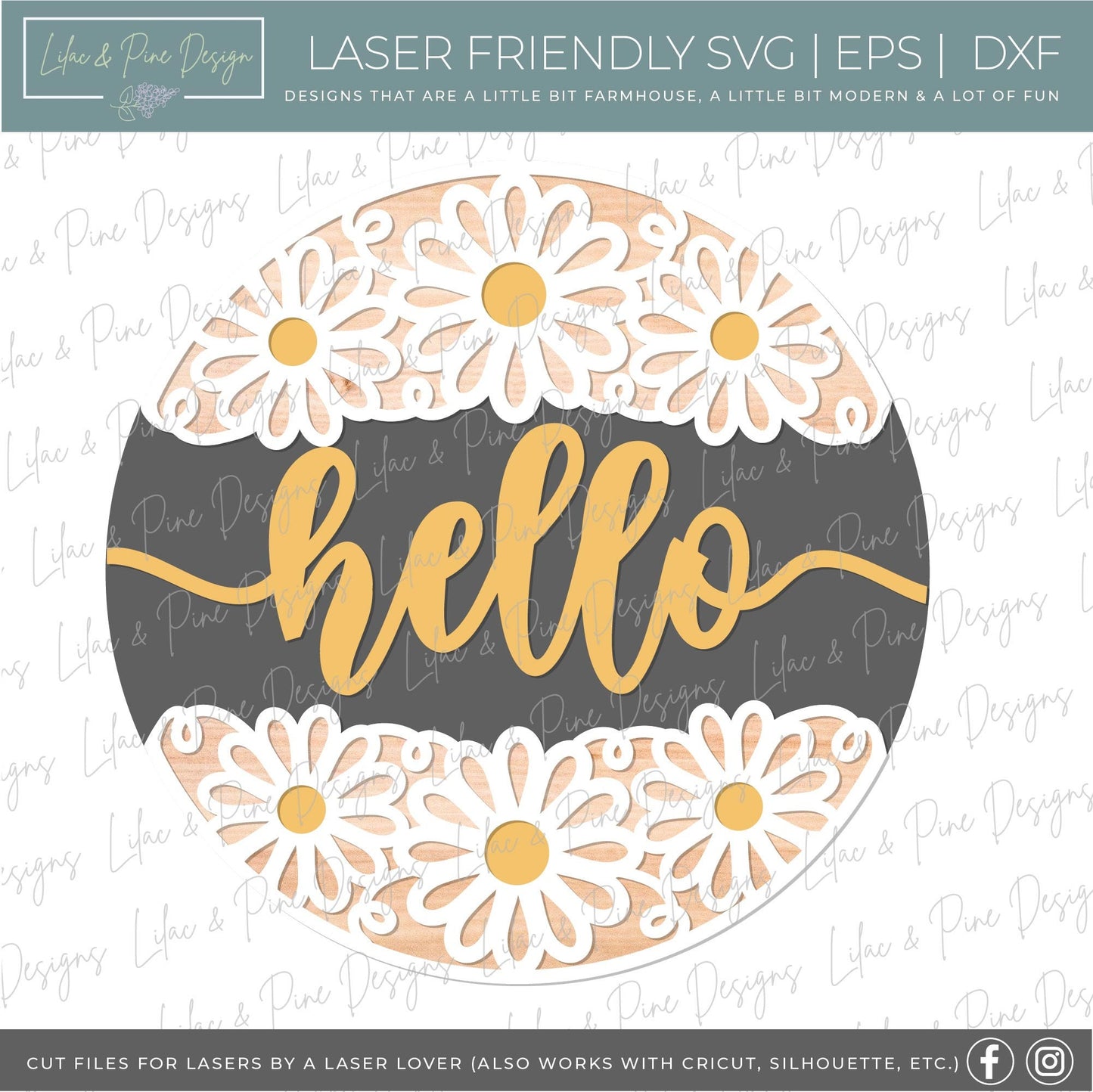Daisy welcome sign SVG, Daisy hello, summer floral door hanger SVG, flower welcome sign, daisy porch decor, Glowforge SVG, laser cut file