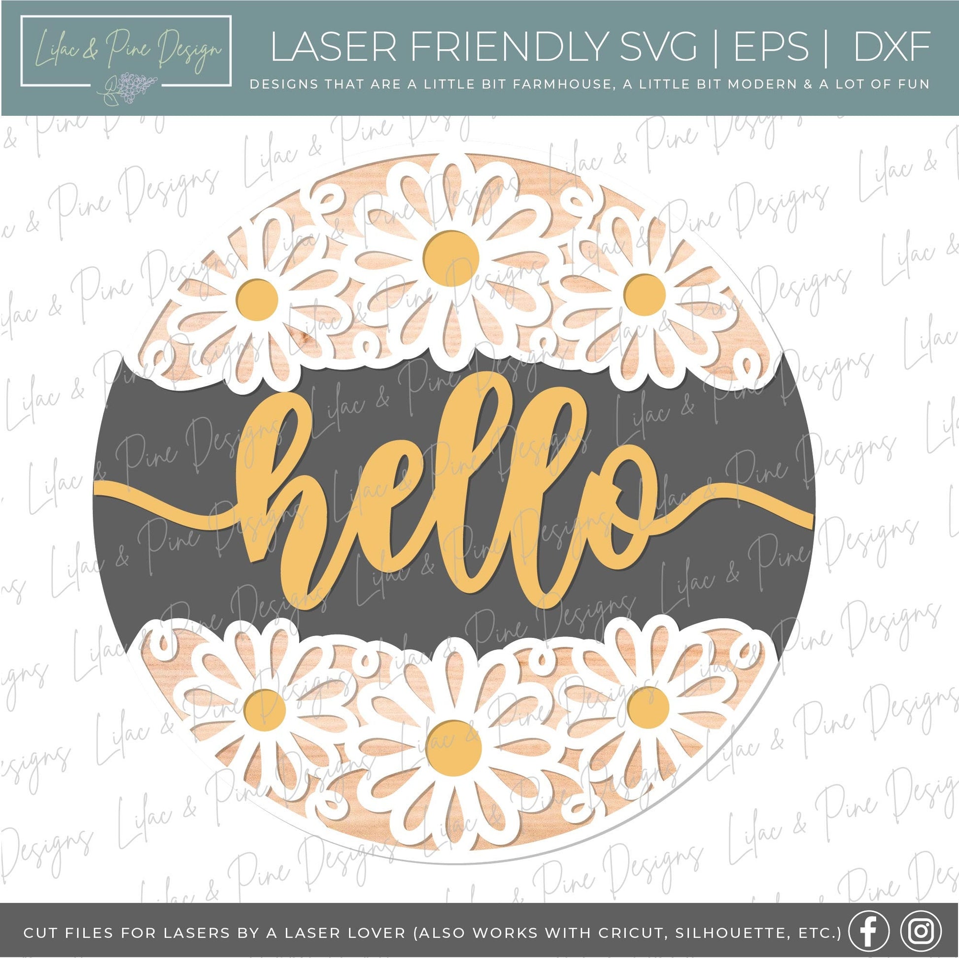 Daisy welcome sign SVG, Daisy hello, summer floral door hanger SVG, flower welcome sign, daisy porch decor, Glowforge SVG, laser cut file