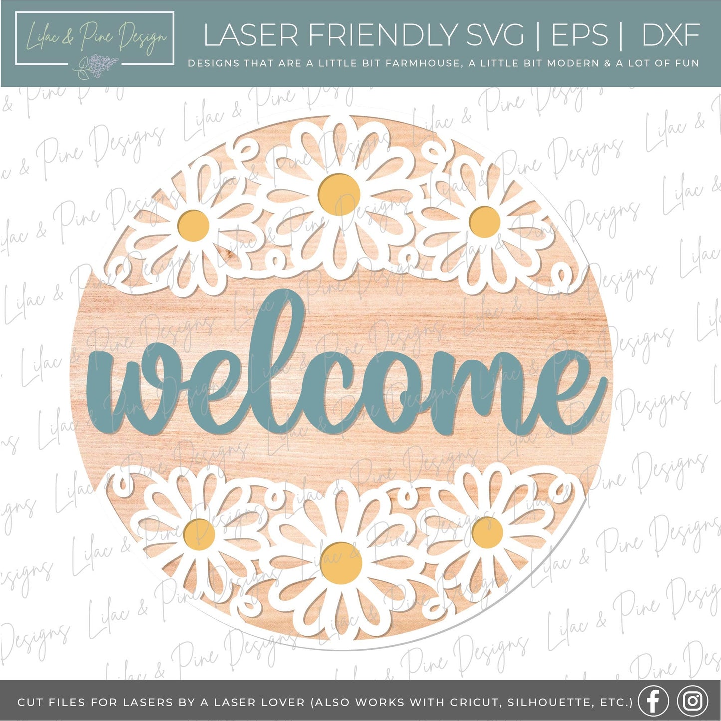 Daisy welcome sign SVG, Daisy hello, summer floral door hanger SVG, flower welcome sign, daisy porch decor, Glowforge SVG, laser cut file