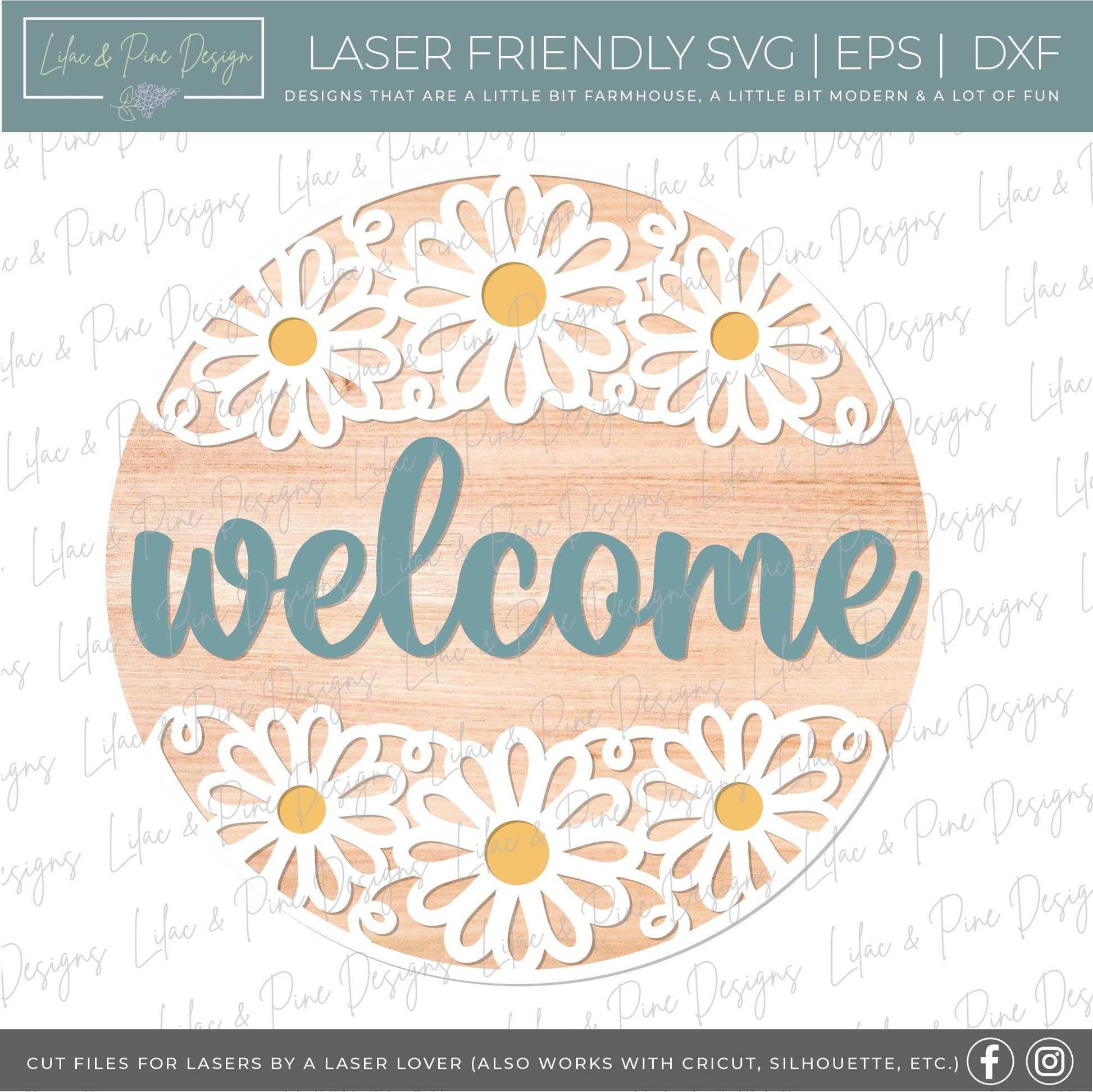 Daisy welcome sign SVG, Daisy hello, summer floral door hanger SVG, flower welcome sign, daisy porch decor, Glowforge SVG, laser cut file