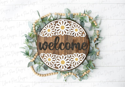 Daisy welcome sign SVG, Daisy hello, summer floral door hanger SVG, flower welcome sign, daisy porch decor, Glowforge SVG, laser cut file