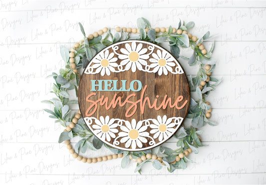 Daisy door hanger SVG, Hello sunshine, summer floral door hanger SVG, flower welcome sign, daisy porch decor, Glowforge SVG, laser cut file