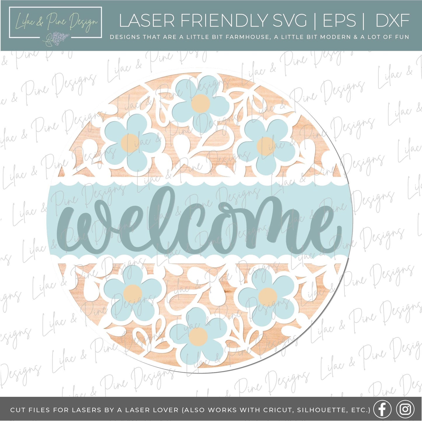 Daisy door hanger SVG, Floral welcome sign, summer door hanger SVG, flower welcome sign, daisy porch decor, Glowforge SVG, laser cut file
