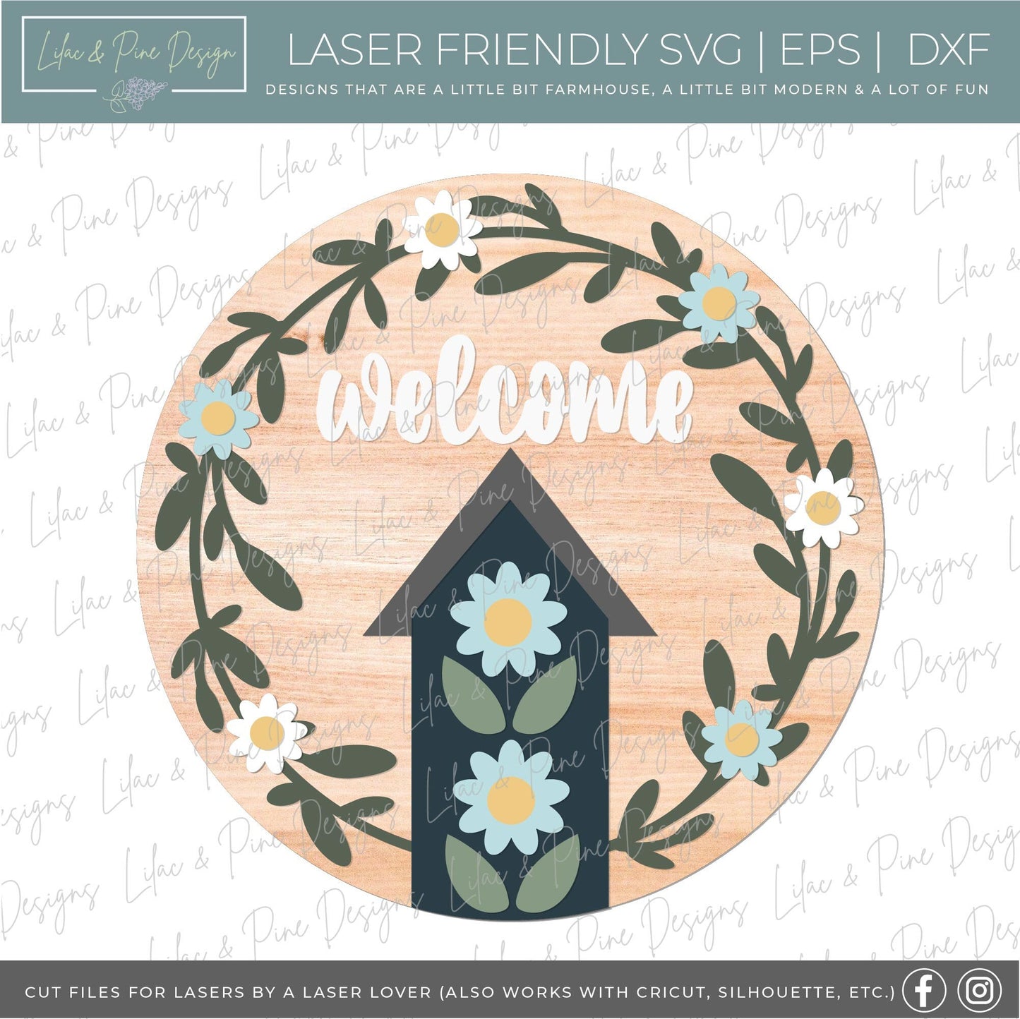 Daisy door hanger SVG, Bird house welcome sign, Flower welcome sign, daisy porch decor, floral summer sign, Glowforge SVG, laser cut file