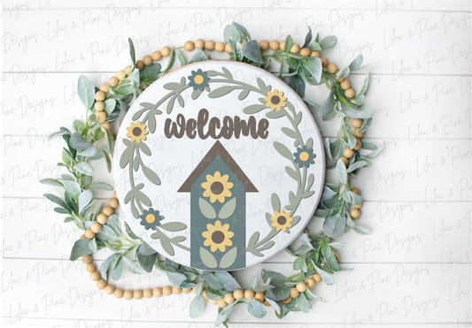 Daisy door hanger SVG, Bird house welcome sign,  Flower welcome sign, daisy porch decor, floral summer sign, Glowforge SVG, laser cut file