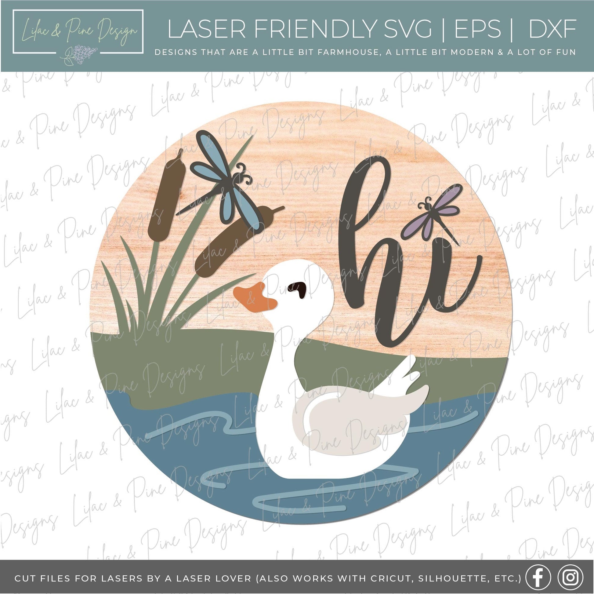 Duck Pond sign, Duck welcome sign SVG, Dragonfly door hanger svg, cabin round sign, summer hello sign, Glowforge Svg, laser cut file