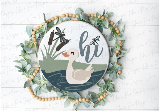 Duck Pond sign, Duck welcome sign SVG, Dragonfly door hanger svg, cabin round sign, summer hello sign, Glowforge Svg, laser cut file
