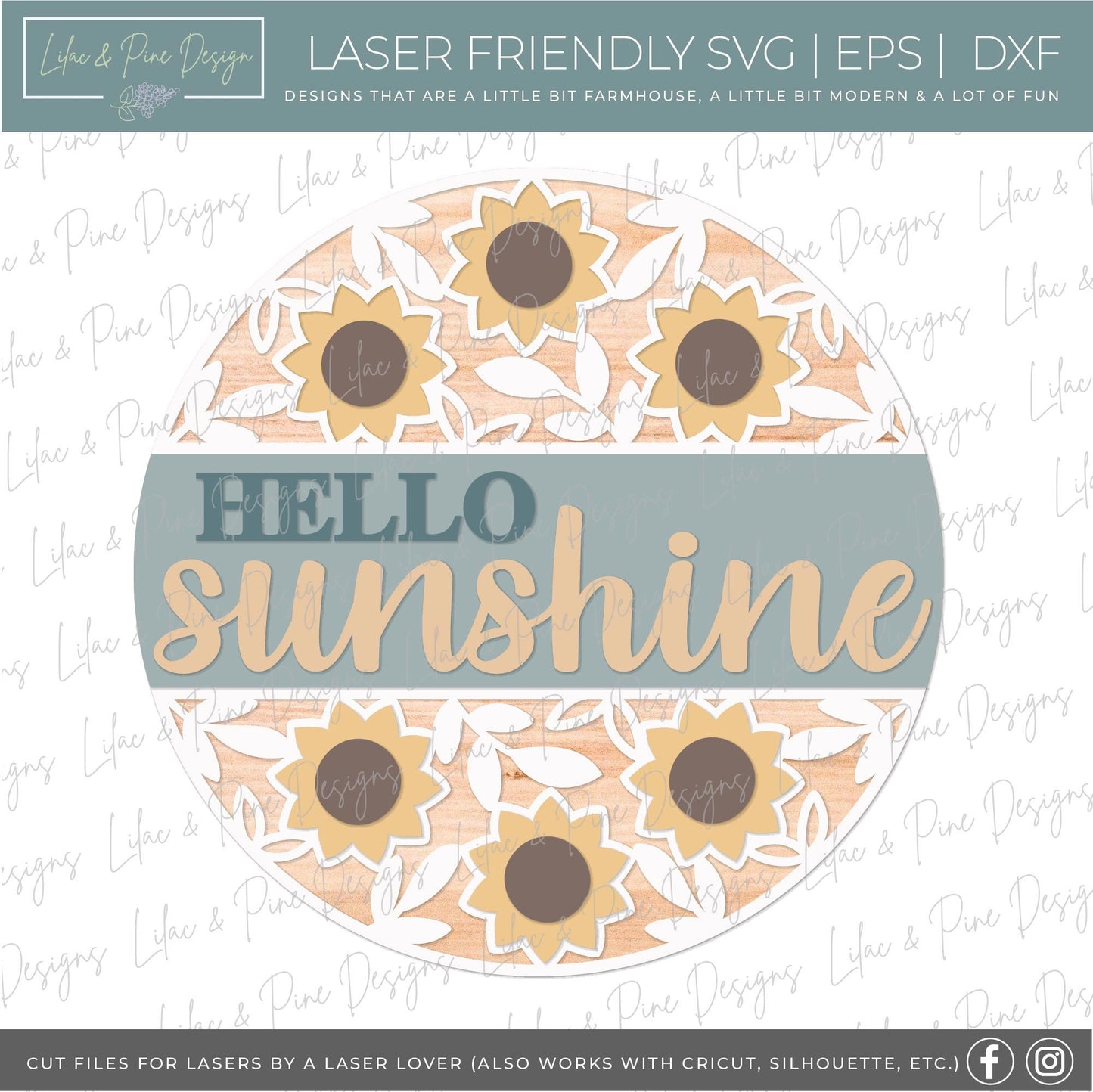 Sunflower door hanger SVG, Floral welcome sign, hello sunshine door hanger SVG, fall floral welcome sign, Glowforge SVG, laser cut file