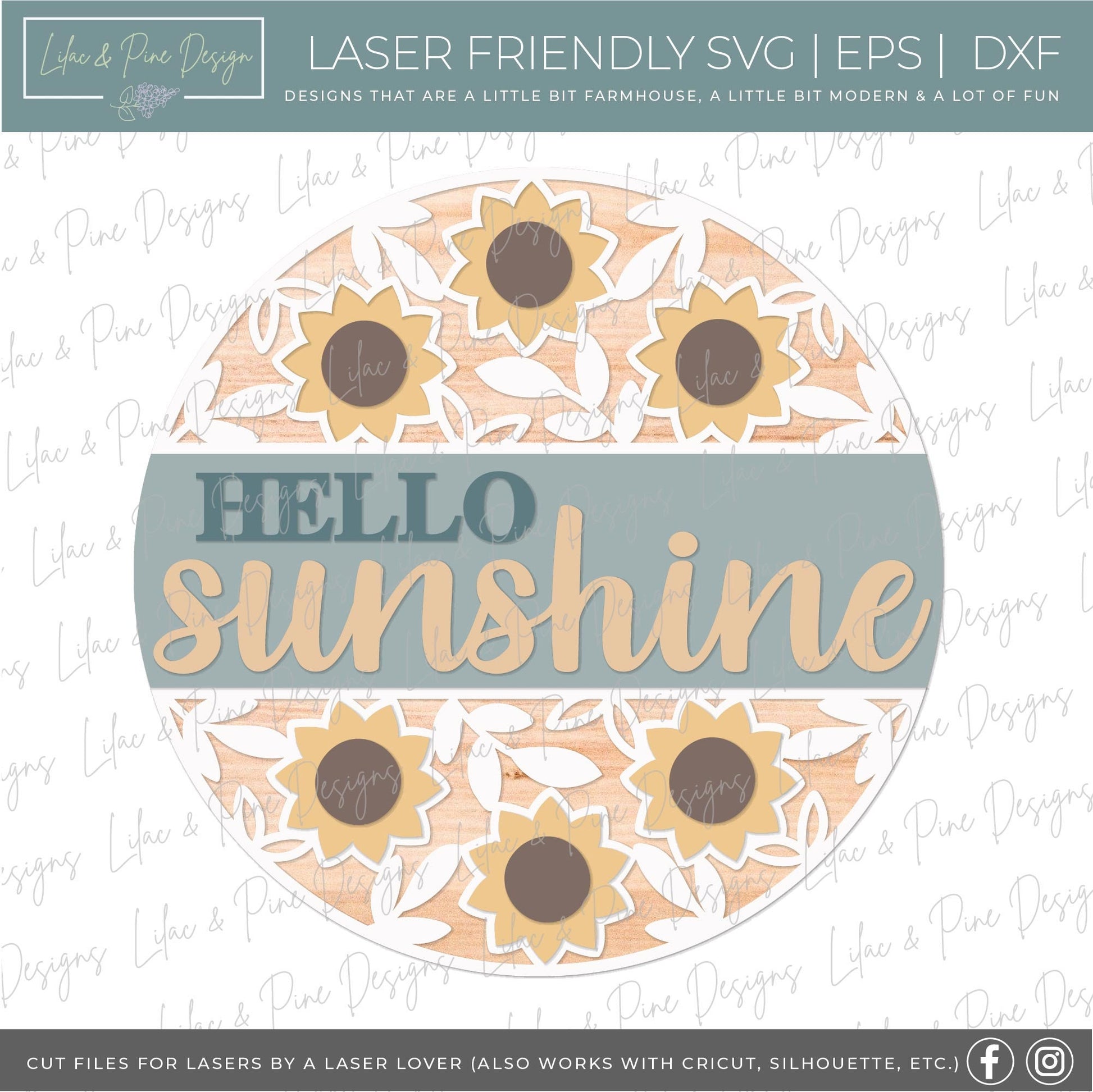 Sunflower door hanger SVG, Floral welcome sign, hello sunshine door hanger SVG, fall floral welcome sign, Glowforge SVG, laser cut file