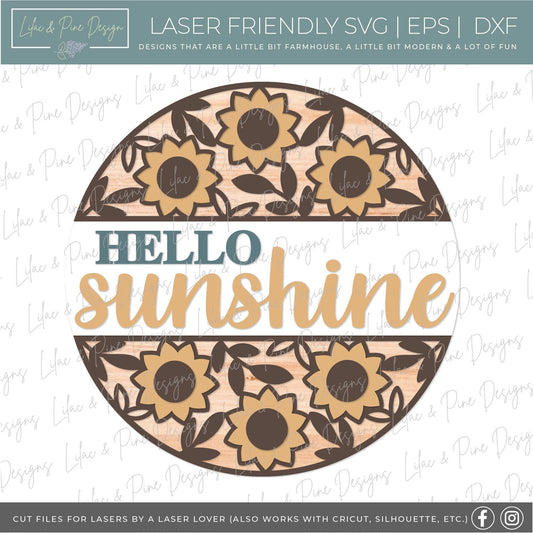 Sunflower door hanger SVG, Floral welcome sign, hello sunshine door hanger SVG, fall floral welcome sign, Glowforge SVG, laser cut file