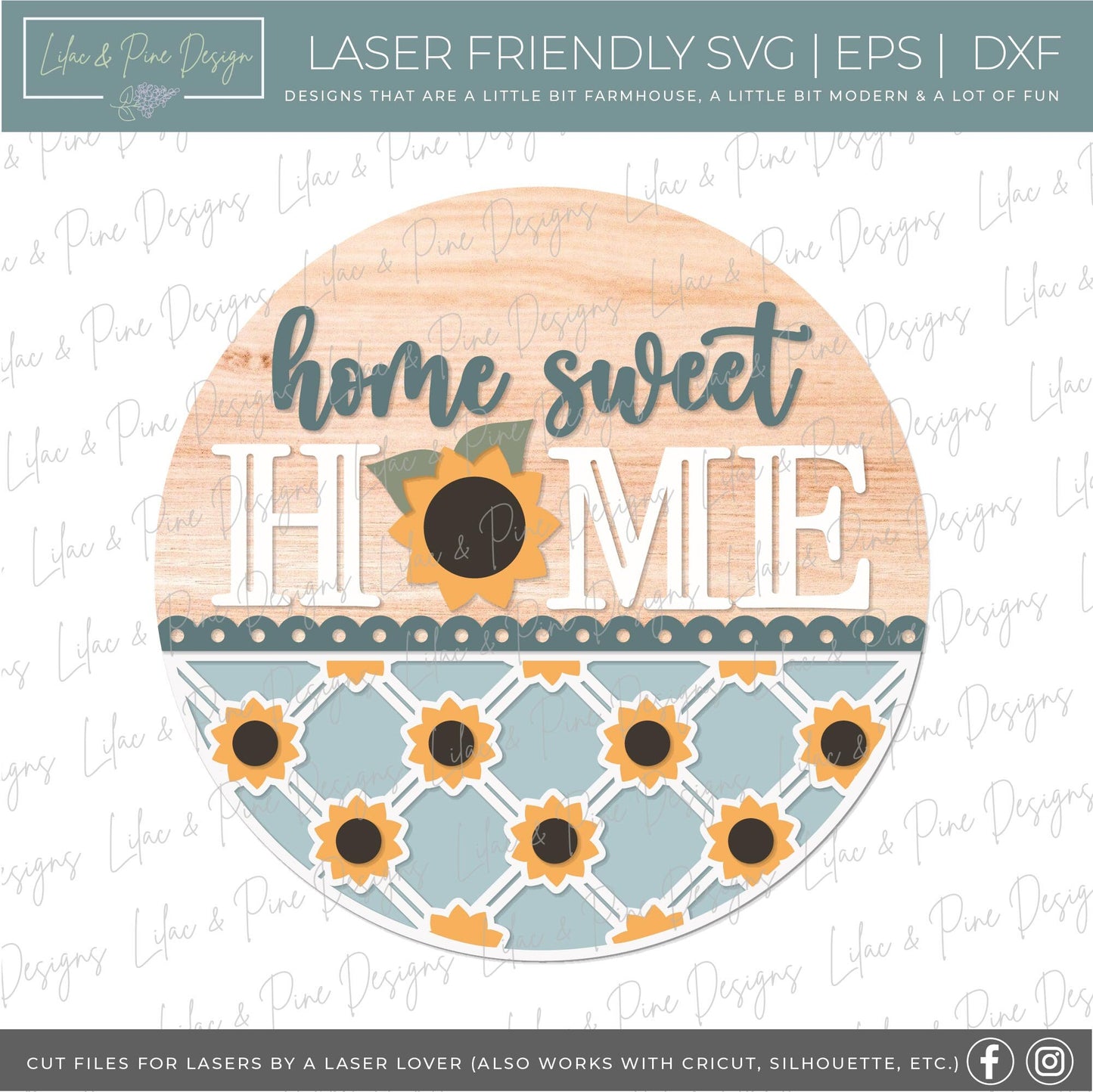 Sunflower door hanger SVG, home sweet home sign, sunflower welcome SVG, fall floral sign, fall plaid sign svg, Glowforge SVG, laser cut file