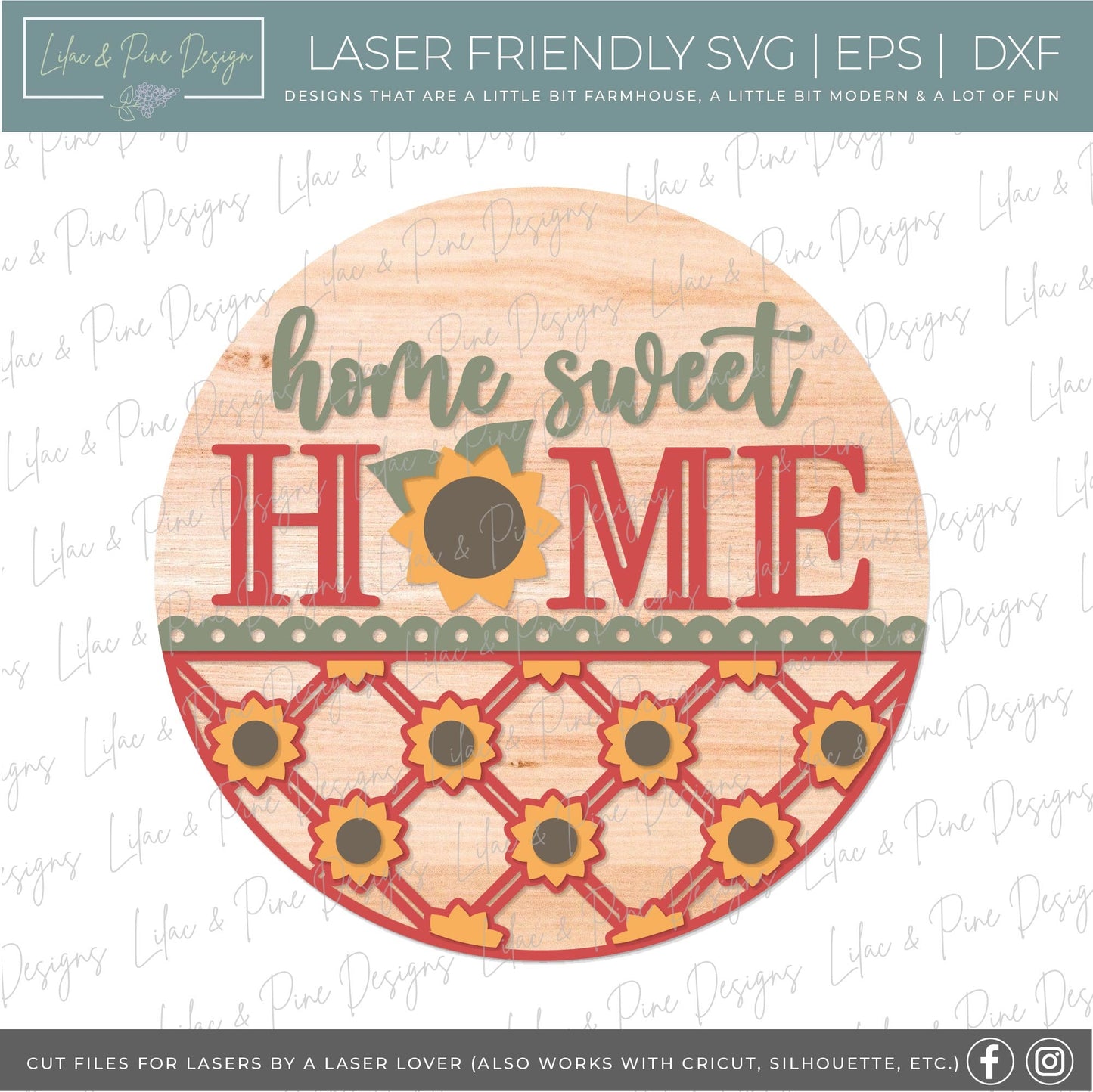 Sunflower door hanger SVG, home sweet home sign, sunflower welcome SVG, fall floral sign, fall plaid sign svg, Glowforge SVG, laser cut file