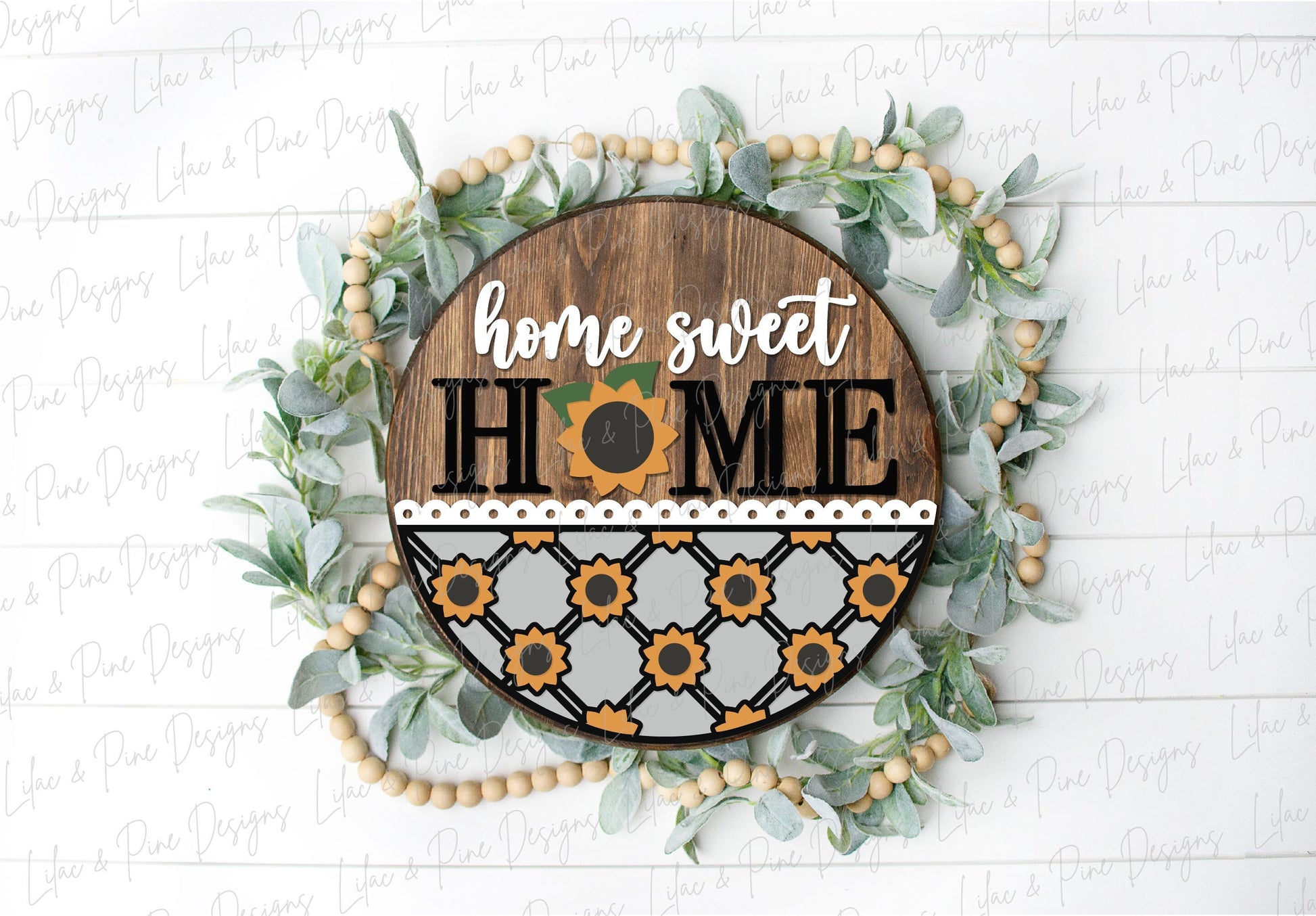Sunflower door hanger SVG, home sweet home sign, sunflower welcome SVG, fall floral sign, fall plaid sign svg, Glowforge SVG, laser cut file