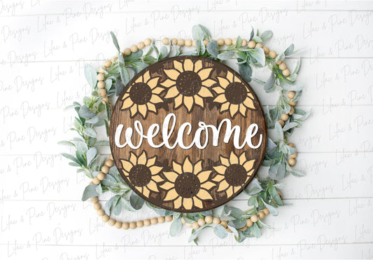 Sunflower door hanger SVG, Floral welcome sign, sunflower welcome sign SVG, fall floral sign, Glowforge SVG, laser cut file