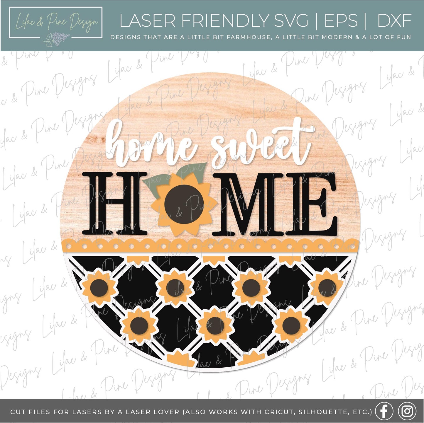 Sunflower door hanger bundle SVG, sunflower welcome sign, home sweet home SVG, fall decor, round fall sign, Glowforge SVG, laser cut file