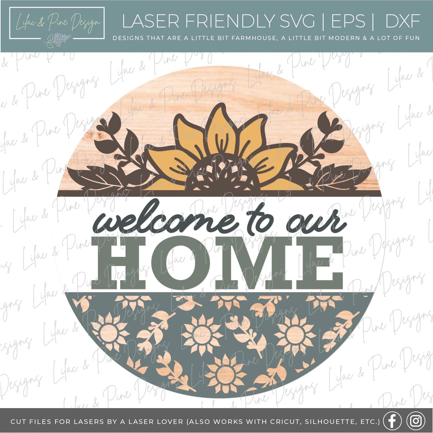 Sunflower door hanger bundle SVG, sunflower welcome sign, home sweet home SVG, fall decor, round fall sign, Glowforge SVG, laser cut file