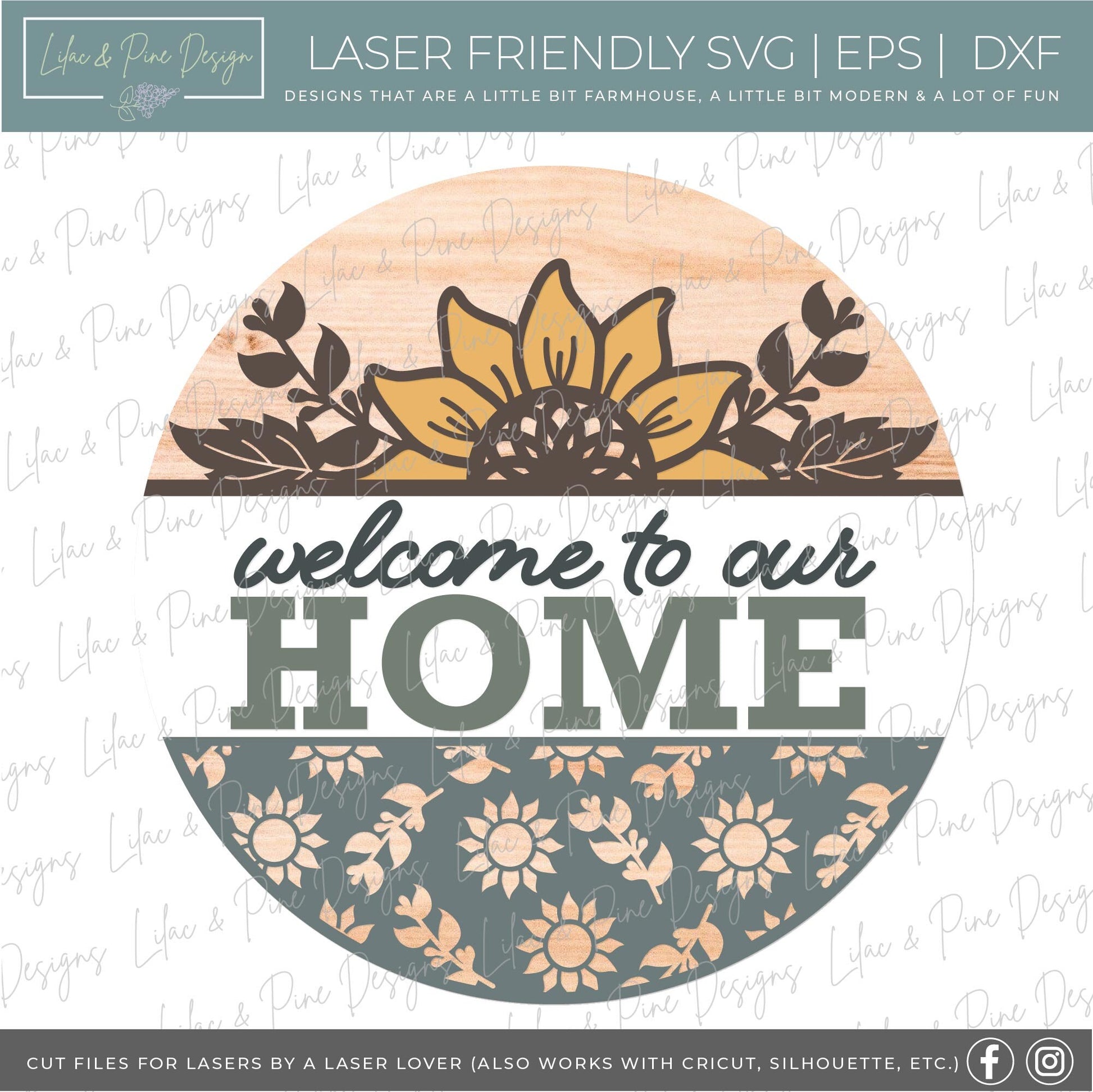 Sunflower door hanger bundle SVG, sunflower welcome sign, home sweet home SVG, fall decor, round fall sign, Glowforge SVG, laser cut file