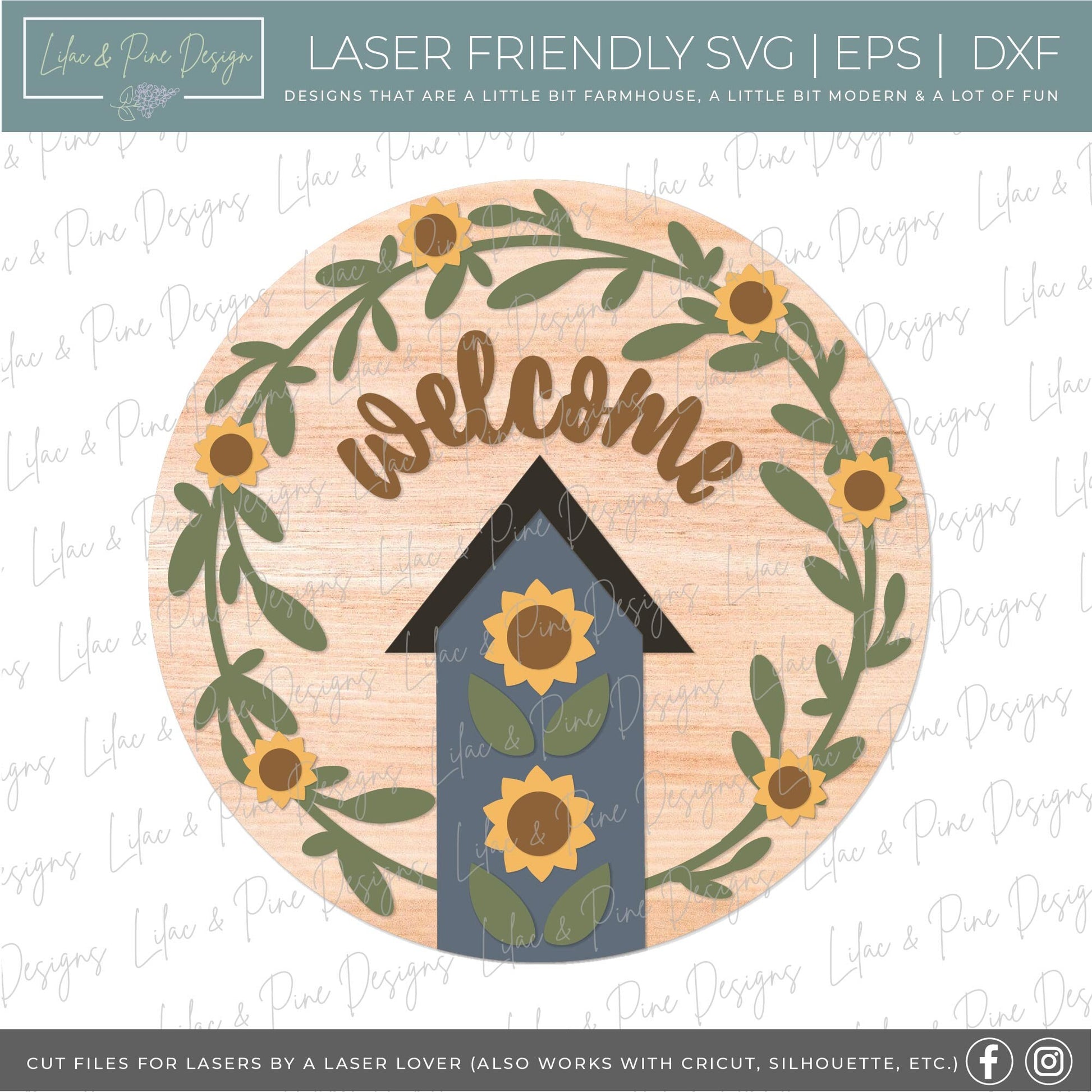 Sunflower door hanger bundle SVG, sunflower welcome sign, home sweet home SVG, fall decor, round fall sign, Glowforge SVG, laser cut file
