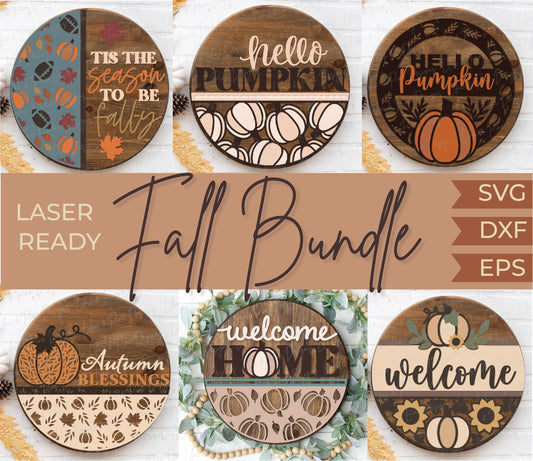 Fall welcome sign bundle, pumpkin door hanger SVG, autumn blessings SVG, hello pumpkin SVG, football svg, Glowforge Svg, laser cut file