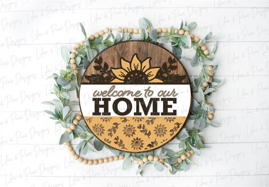 Sunflower door hanger SVG, Fall floral welcome sign, sunflower welcome SVG, welcome home sign, fall decor, Glowforge SVG, laser cut file