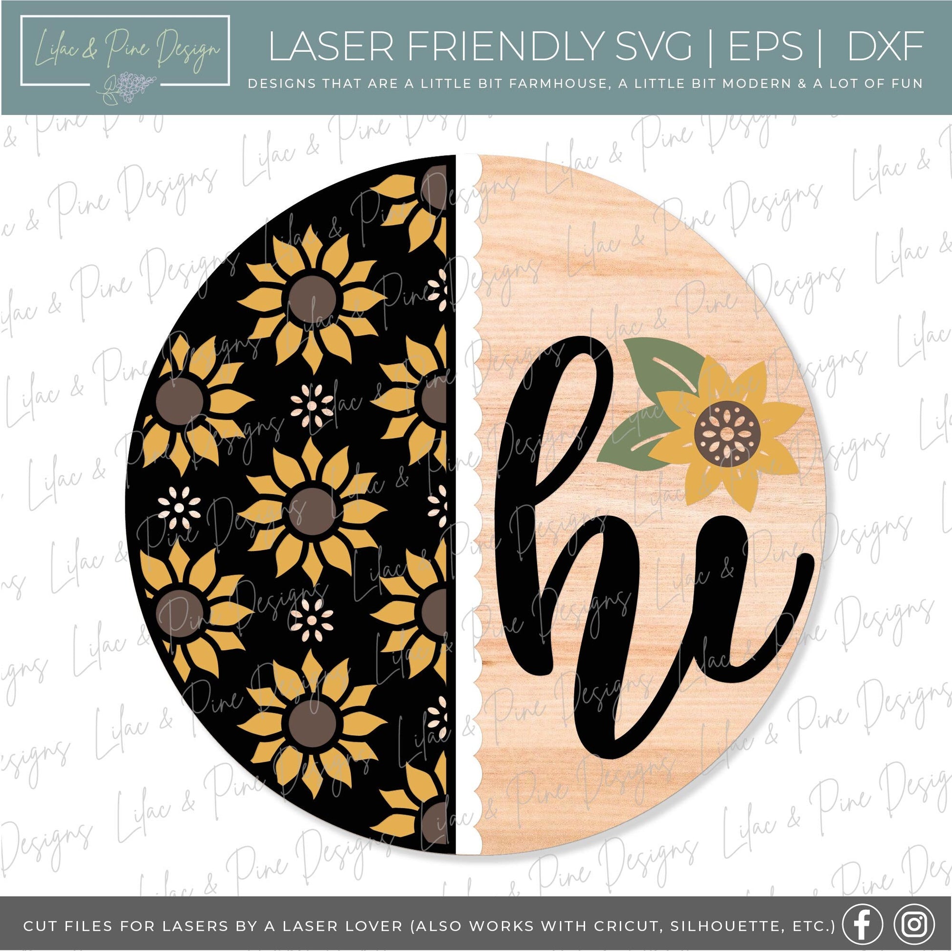 Sunflower door hanger SVG, Fall floral welcome sign, sunflower hi sign SVG, fall decor, summer door hanger, Glowforge SVG, laser cut file