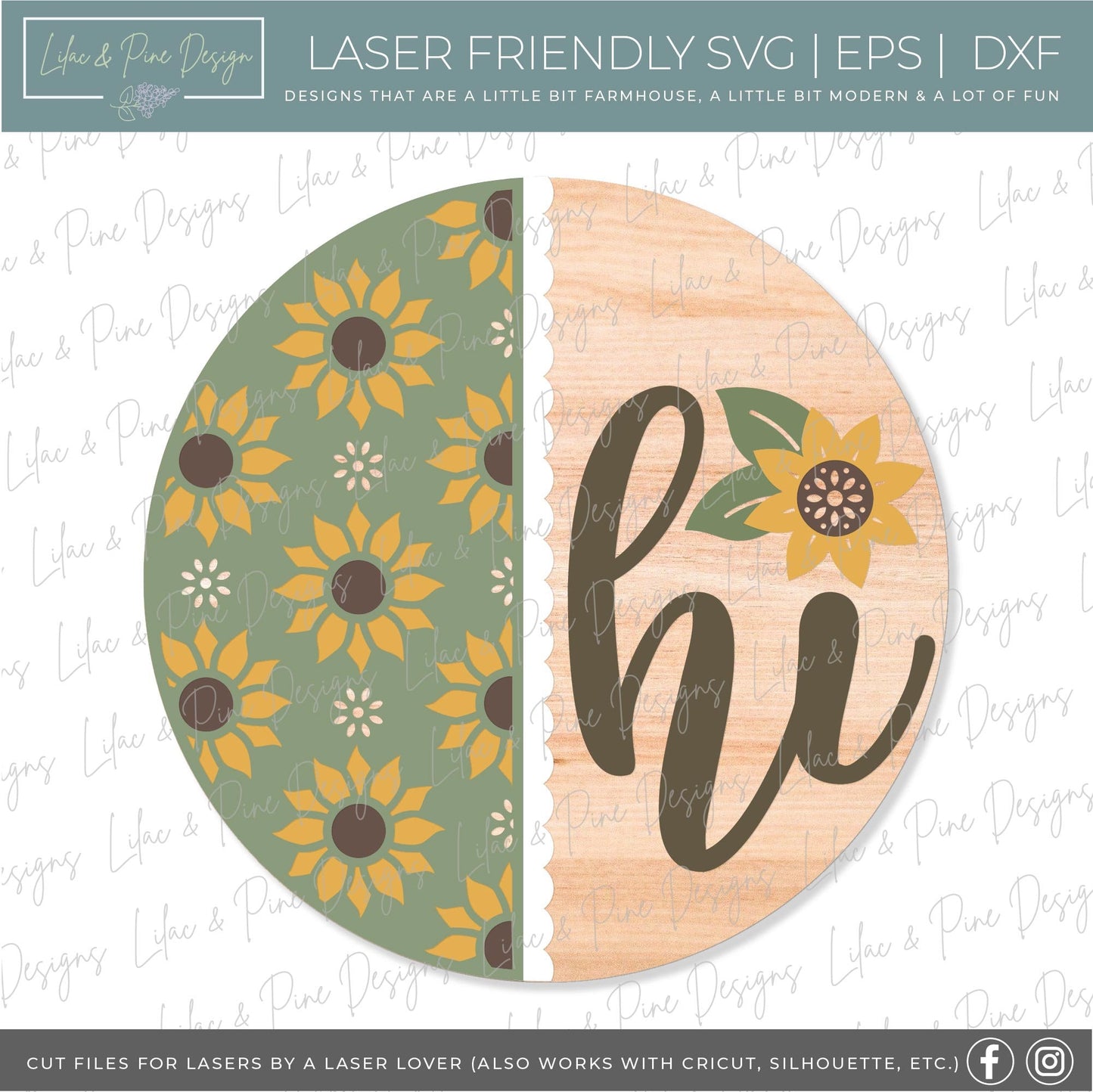 Sunflower door hanger SVG, Fall floral welcome sign, sunflower hi sign SVG, fall decor, summer door hanger, Glowforge SVG, laser cut file