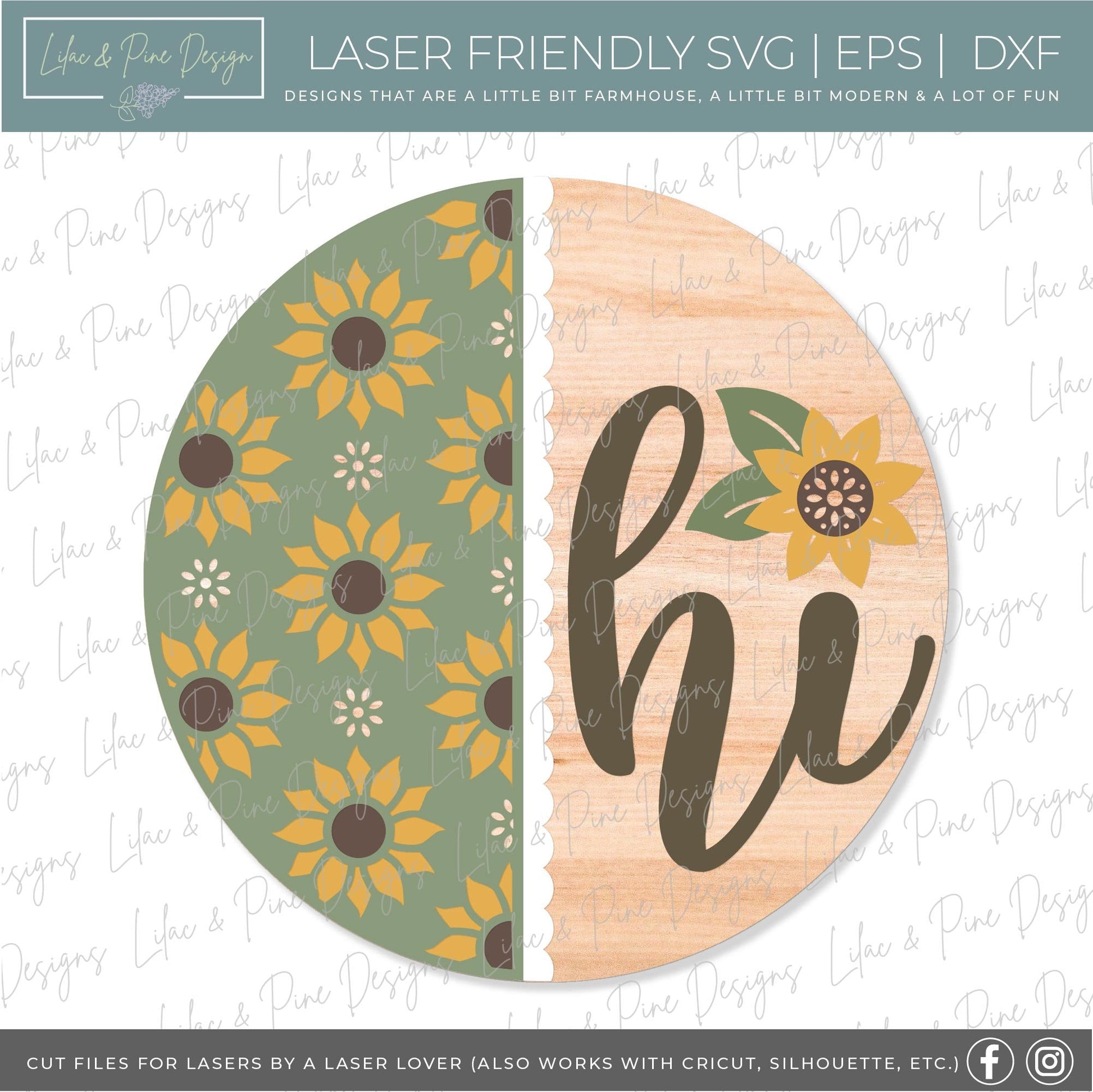 Sunflower door hanger SVG, Fall floral welcome sign, sunflower hi sign SVG, fall decor, summer door hanger, Glowforge SVG, laser cut file