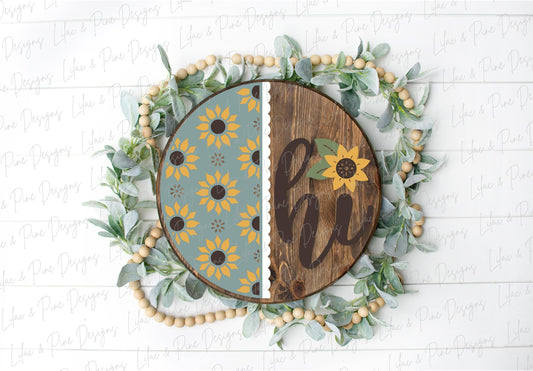 Sunflower door hanger SVG, Fall floral welcome sign, sunflower hi sign SVG, fall decor, summer door hanger, Glowforge SVG, laser cut file