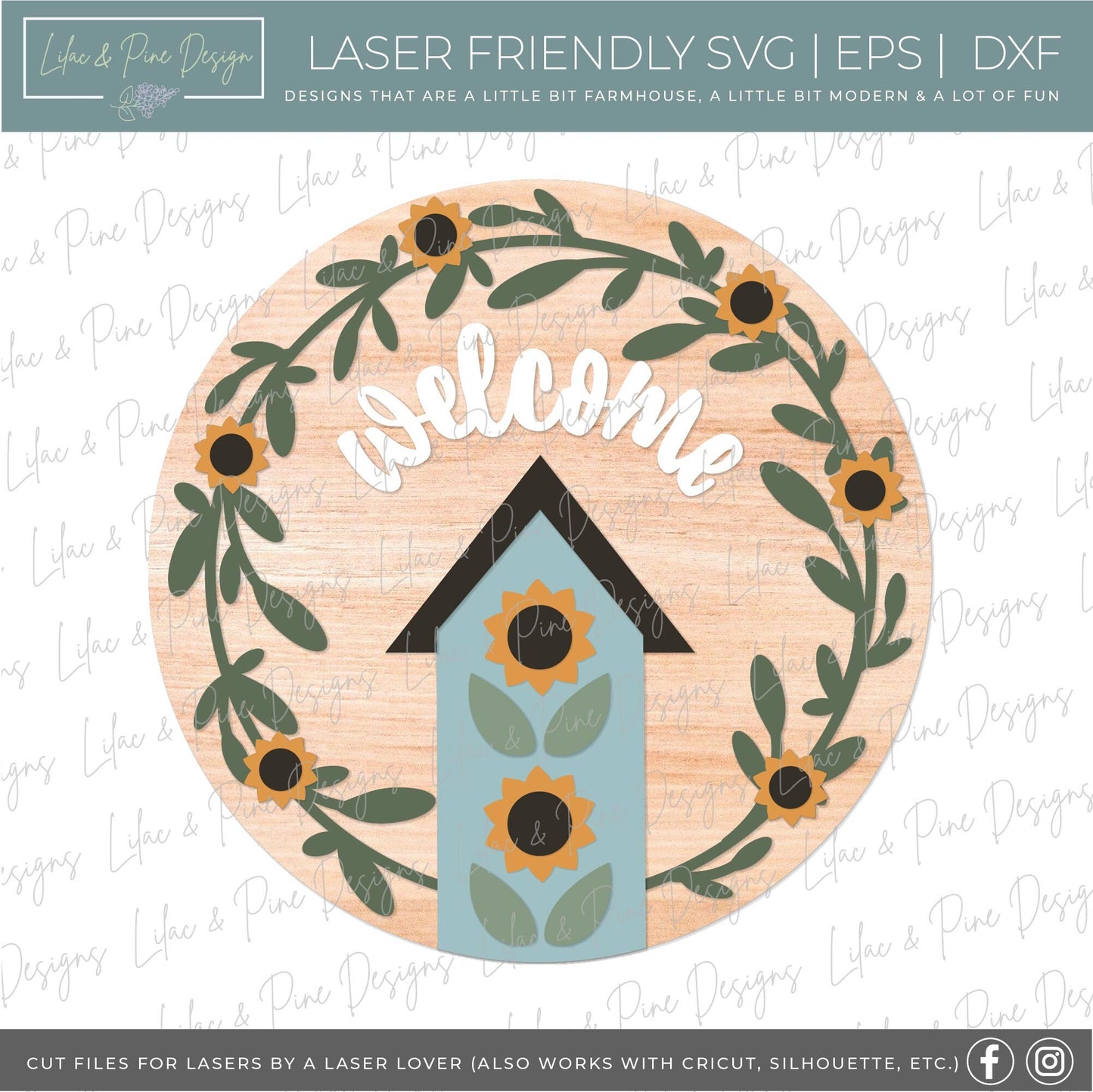 Sunflower door hanger SVG, Fall welcome sign, sunflower birdhouse sign SVG, fall decor, summer door hanger, Glowforge SVG, laser cut file