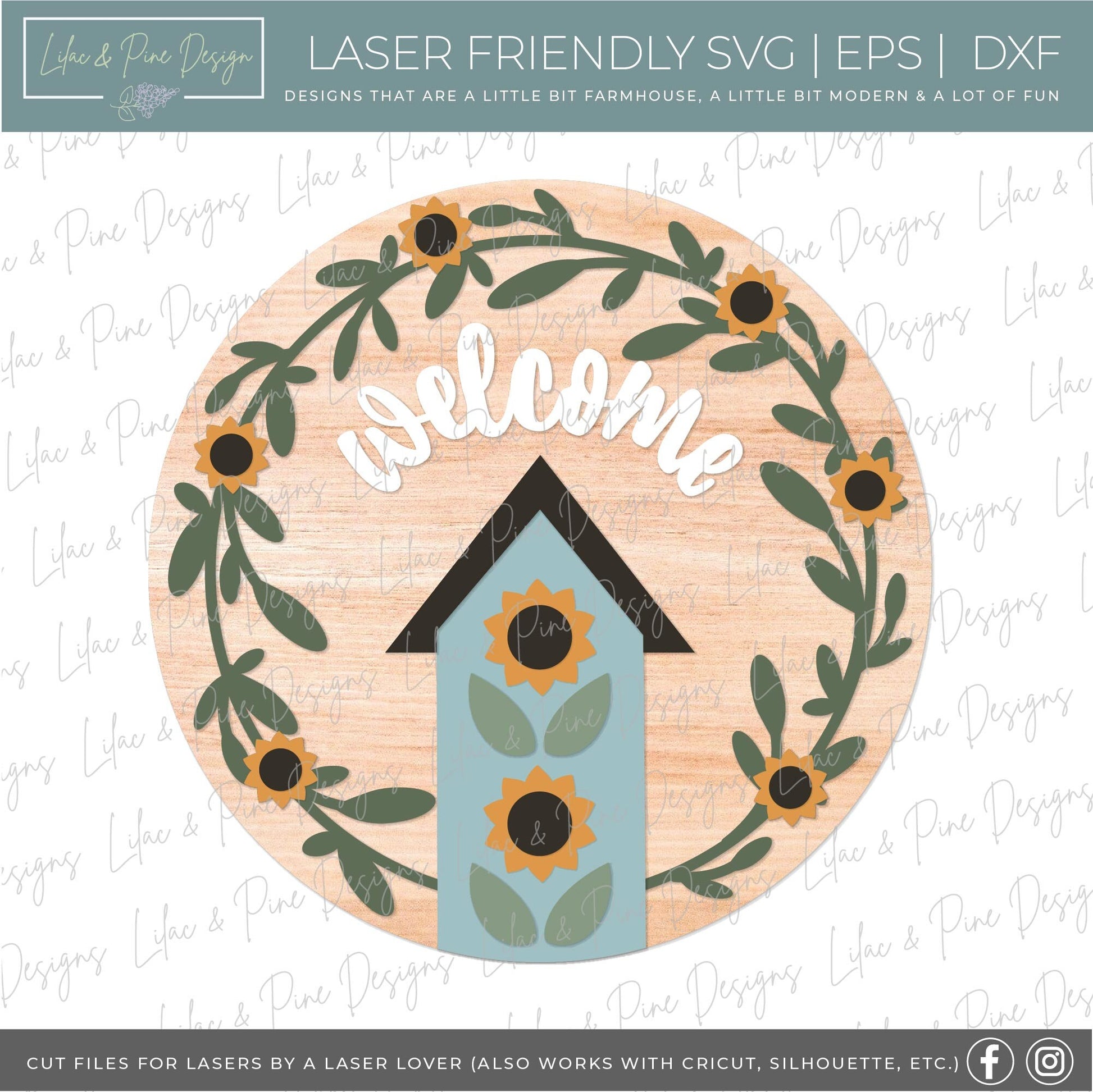 Sunflower door hanger SVG, Fall welcome sign, sunflower birdhouse sign SVG, fall decor, summer door hanger, Glowforge SVG, laser cut file