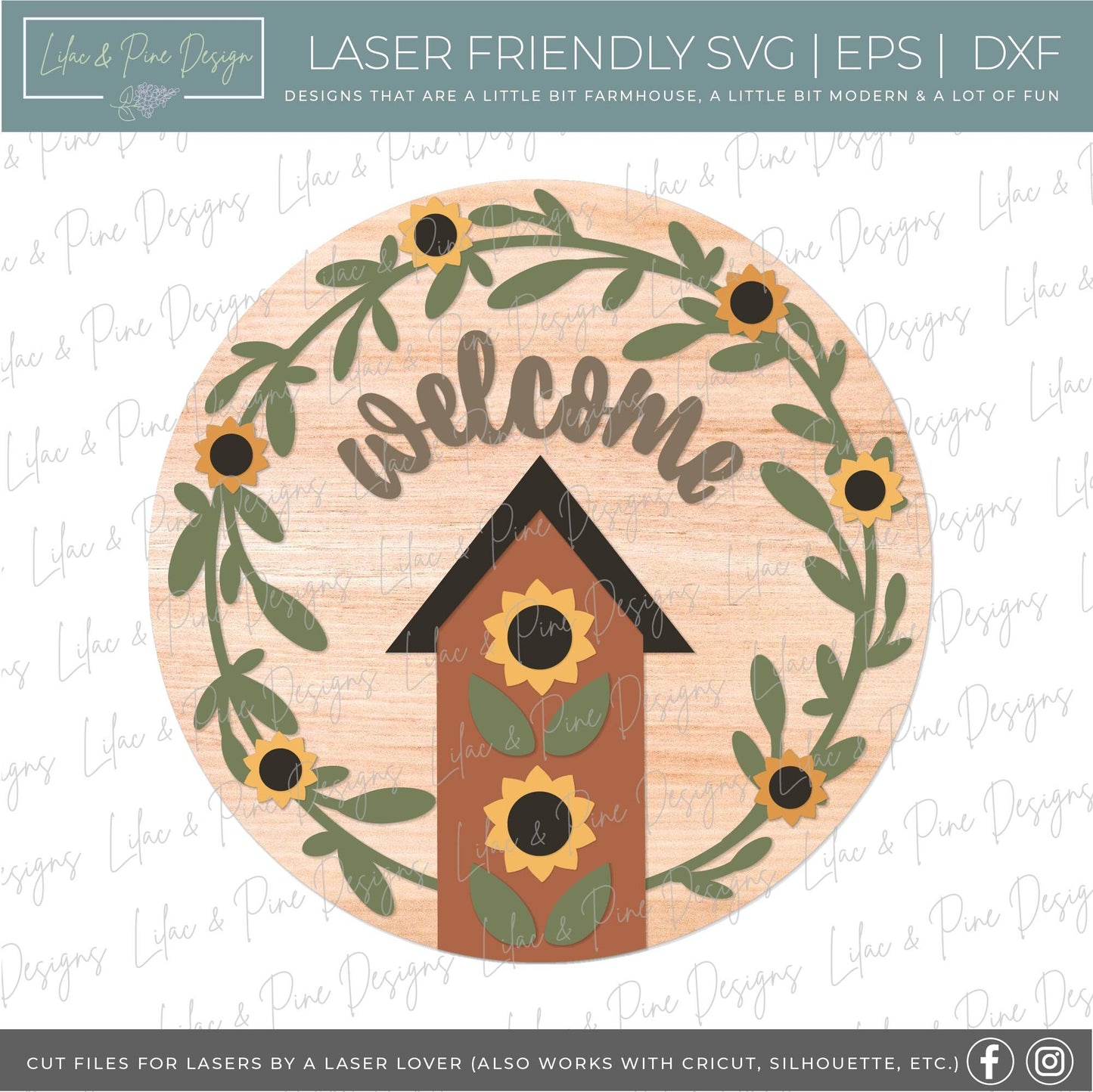 Sunflower door hanger SVG, Fall welcome sign, sunflower birdhouse sign SVG, fall decor, summer door hanger, Glowforge SVG, laser cut file