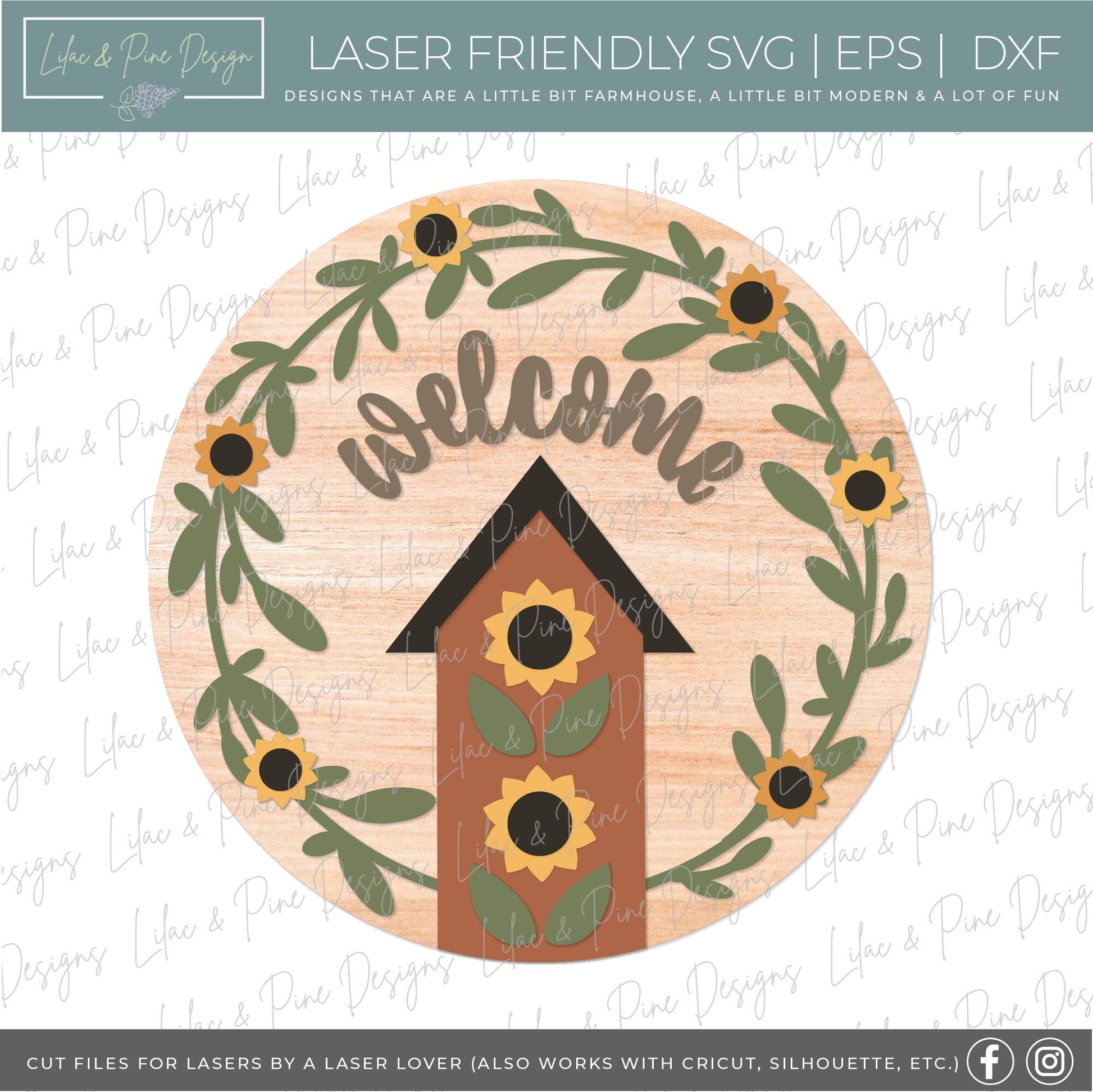 Sunflower door hanger SVG, Fall welcome sign, sunflower birdhouse sign SVG, fall decor, summer door hanger, Glowforge SVG, laser cut file